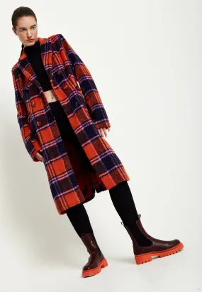 Stylish House Of Holland Red Checkered Wool Coat for Women