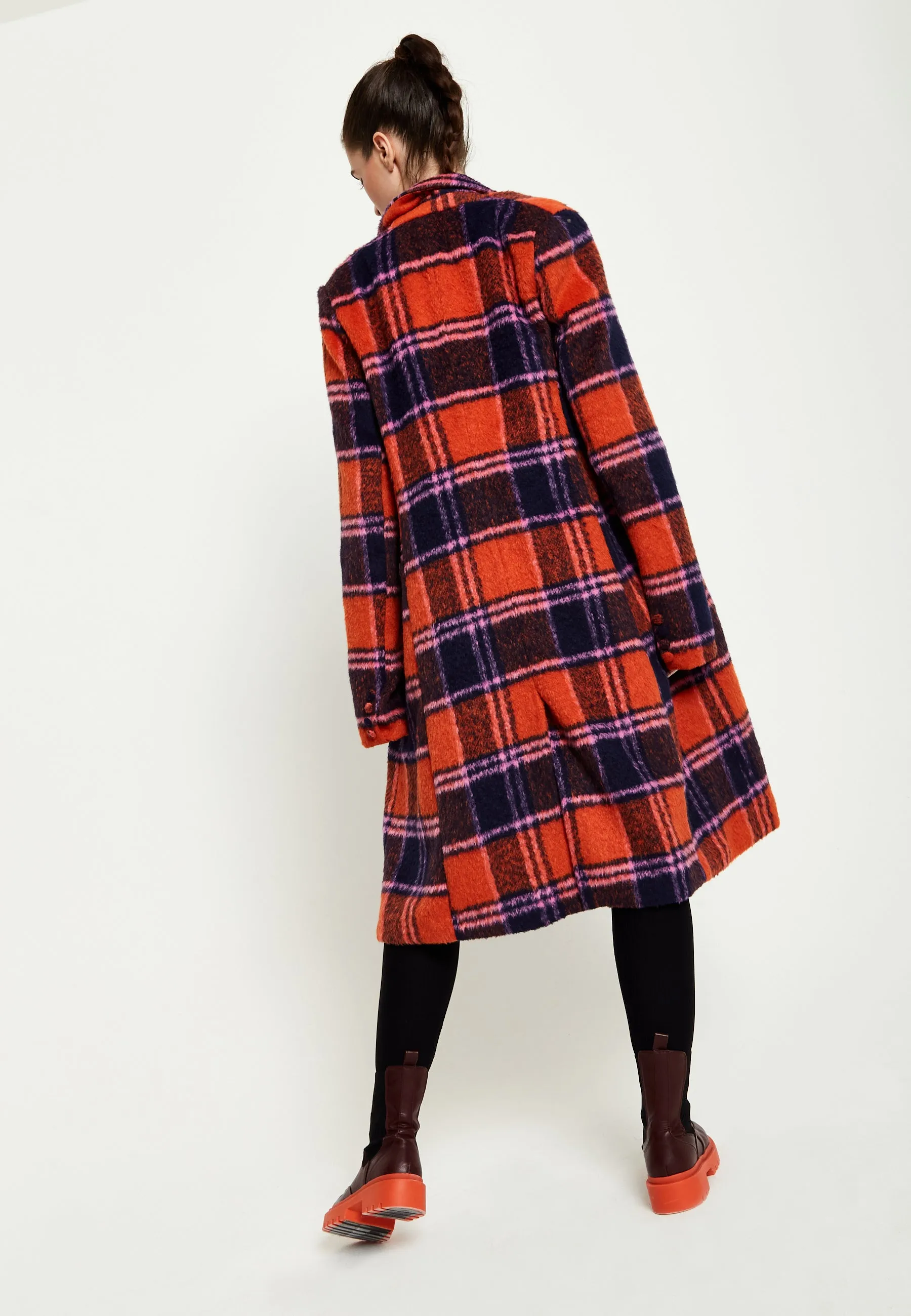 Stylish House Of Holland Red Checkered Wool Coat for Women