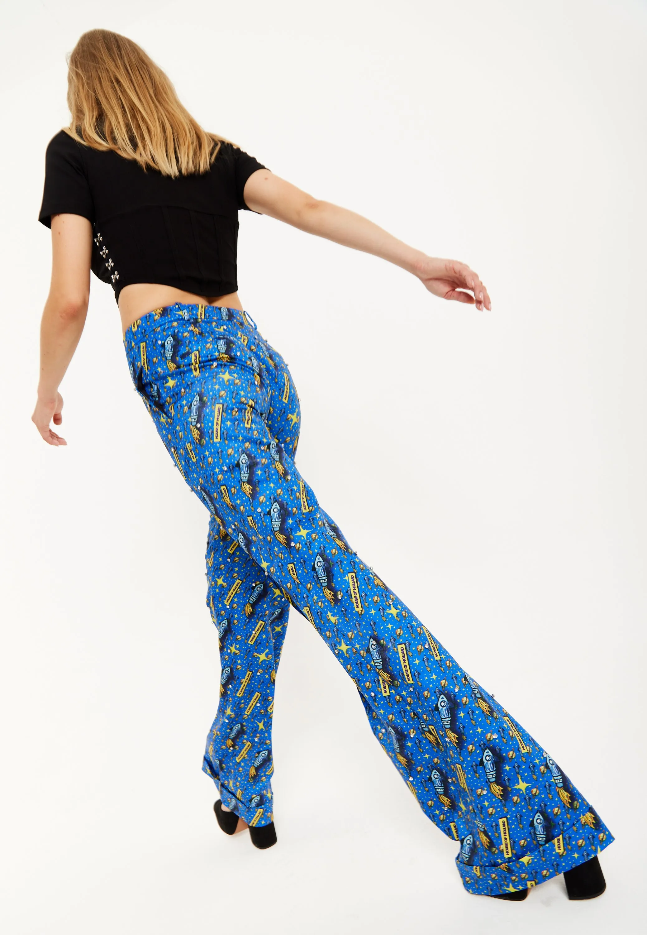 House Of Holland Rocket Print Diamante Embellished Trousers