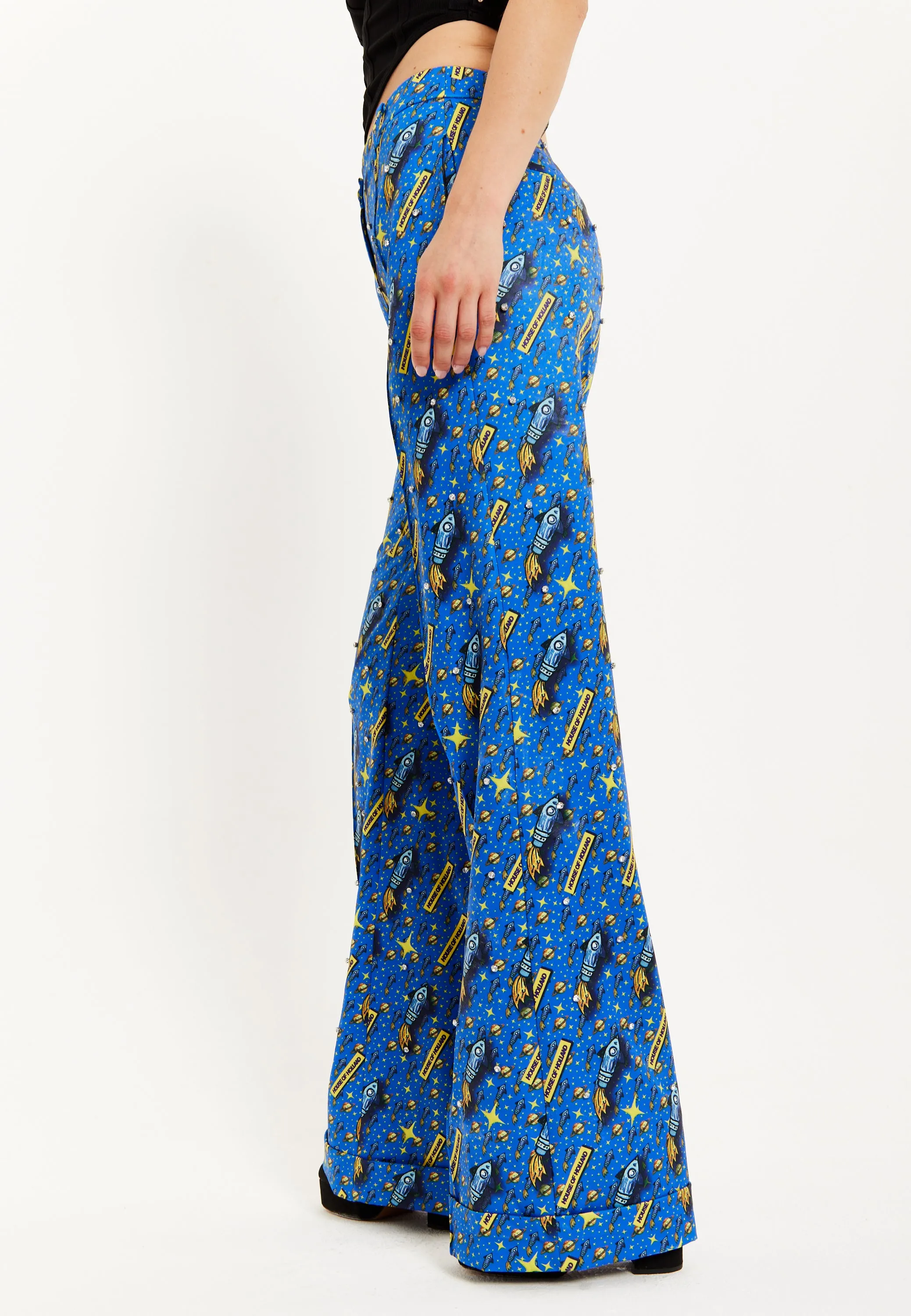 House Of Holland Rocket Print Diamante Embellished Trousers