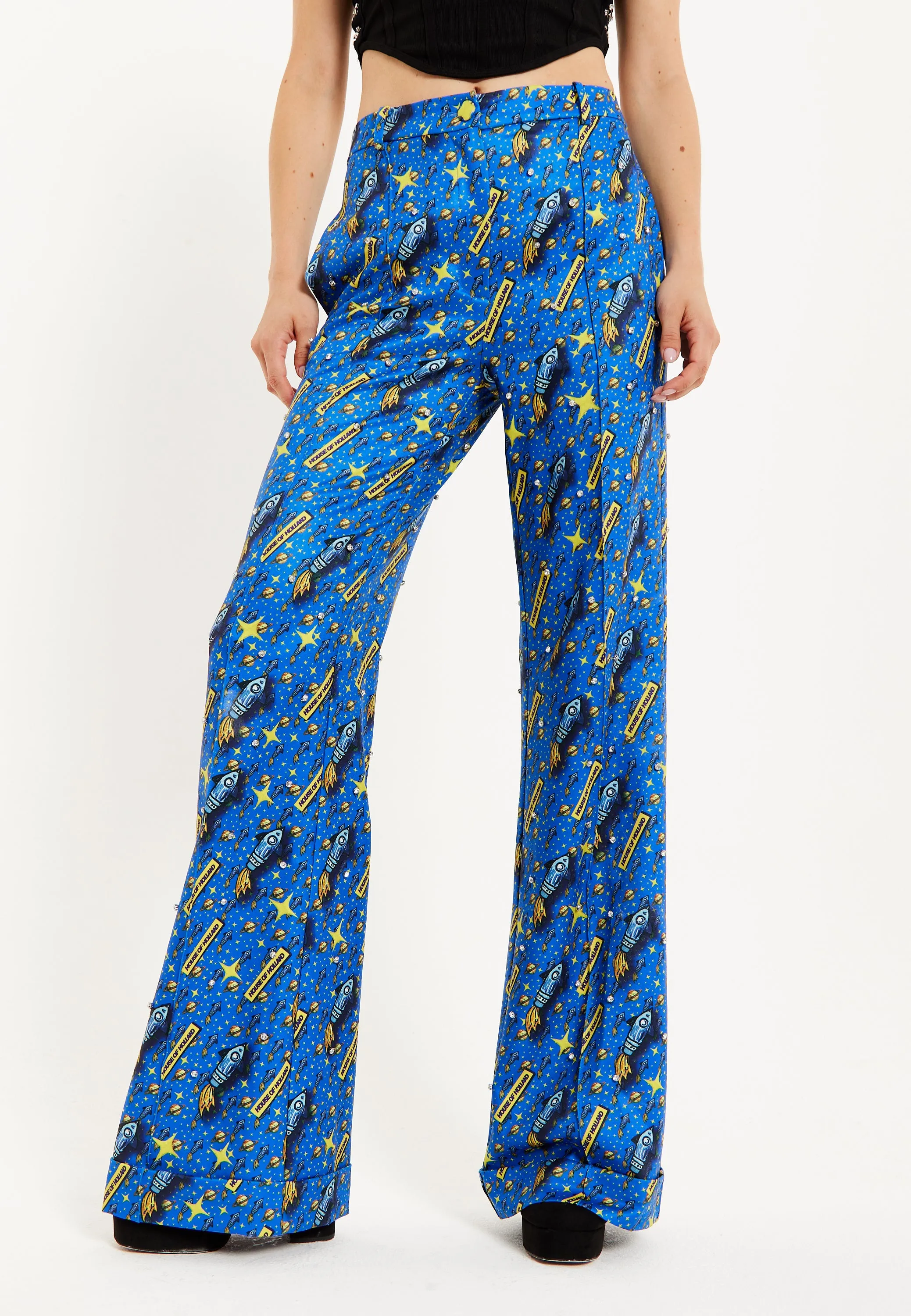 House Of Holland Rocket Print Diamante Embellished Trousers