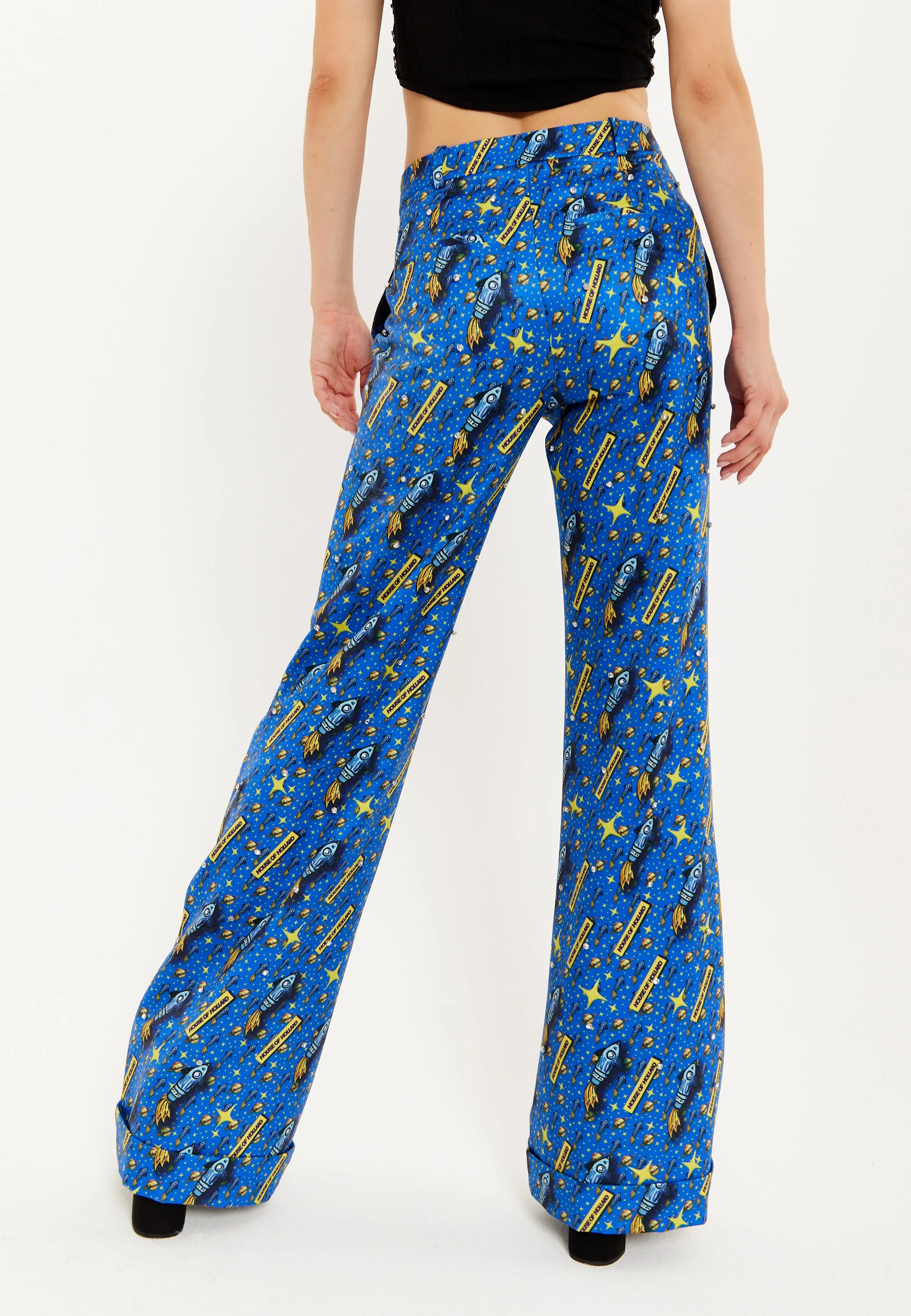 House Of Holland Rocket Print Diamante Embellished Trousers