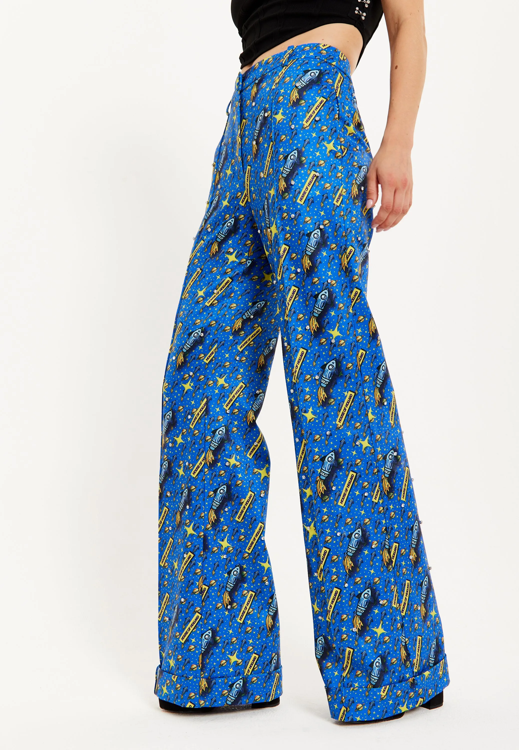 House Of Holland Rocket Print Diamante Embellished Trousers