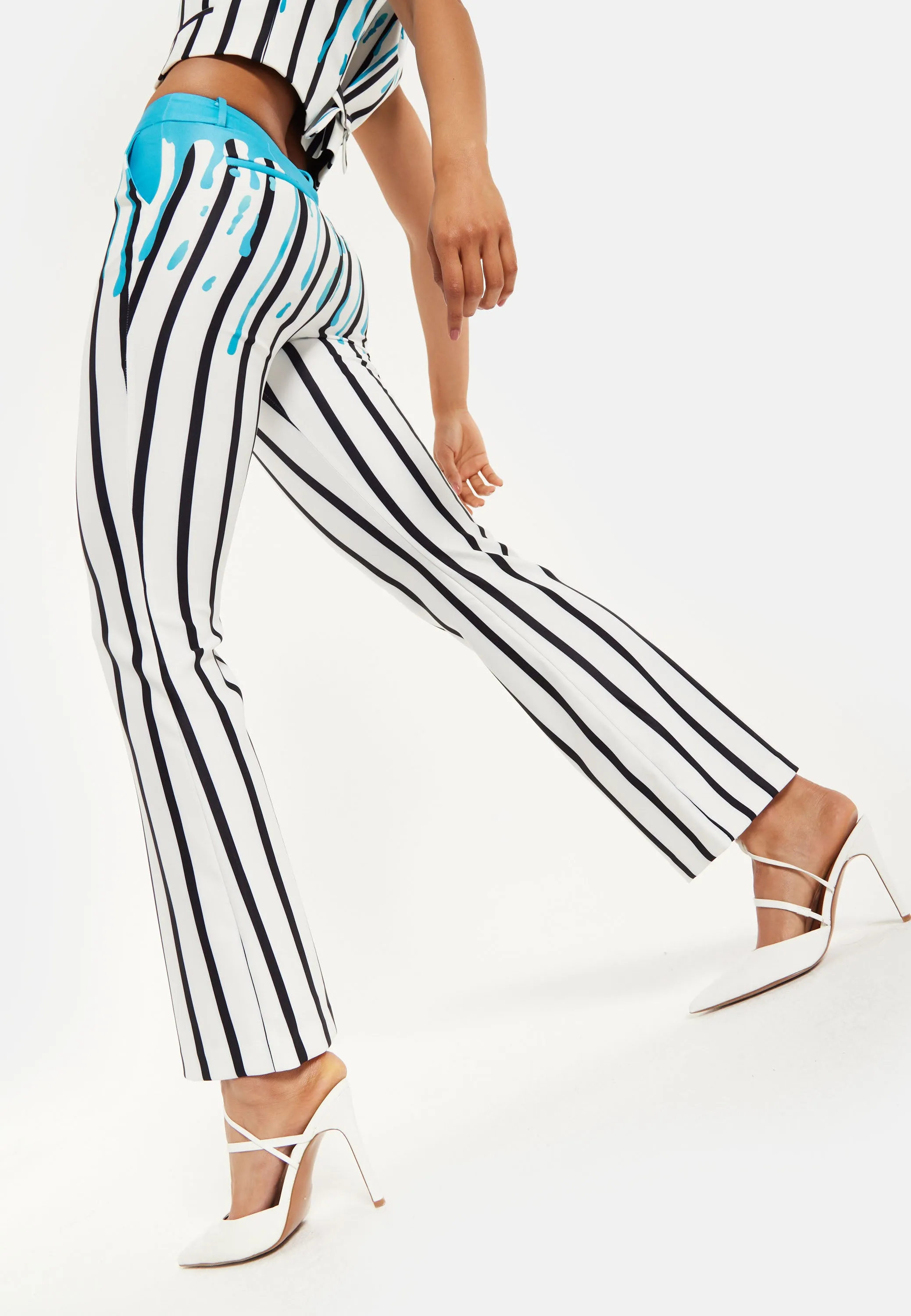 HOUSE OF HOLLAND STRIPE BLUE DRIP PRINTED TROUSERS