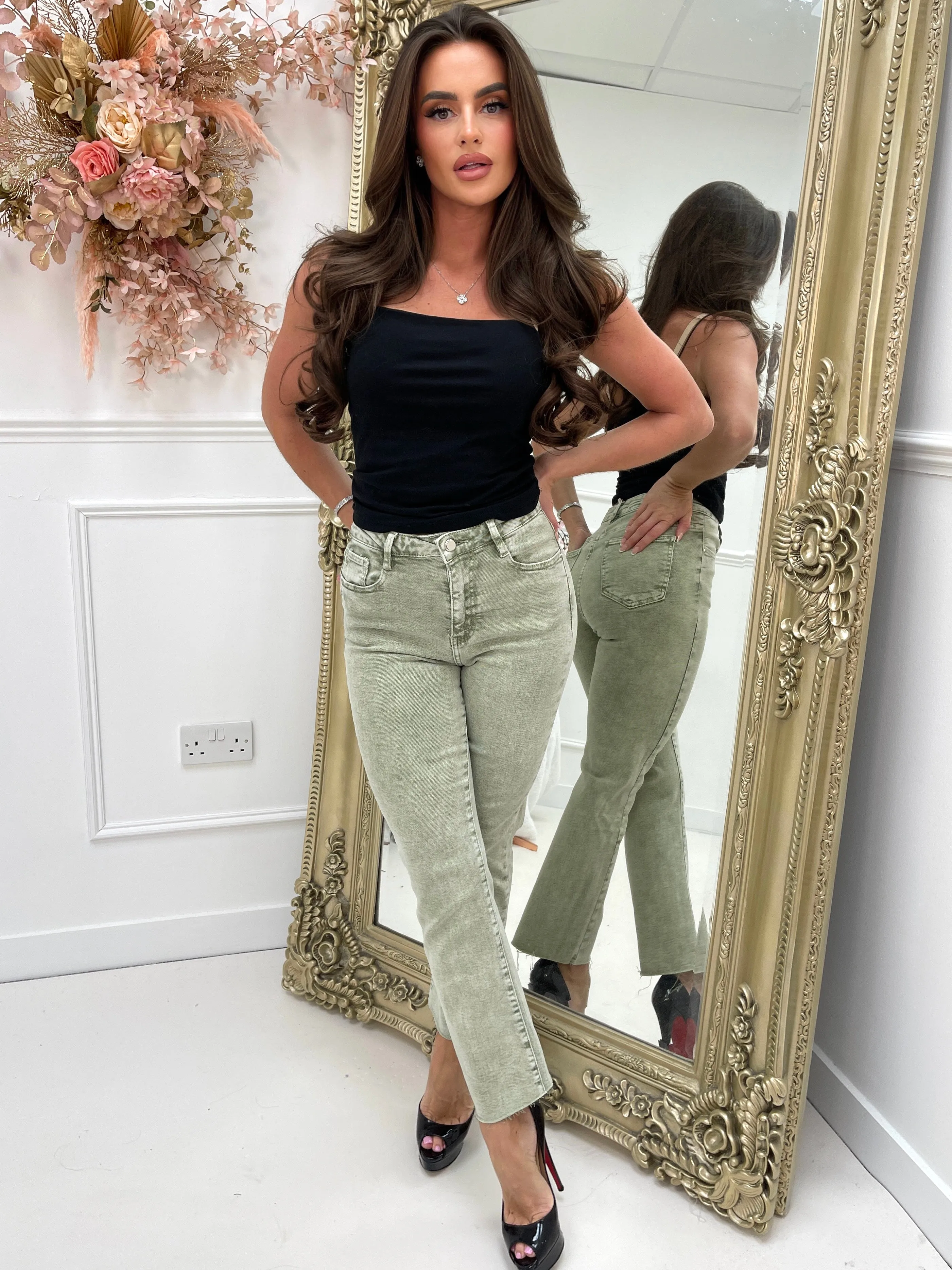 Kai green cropped Leg Jeans