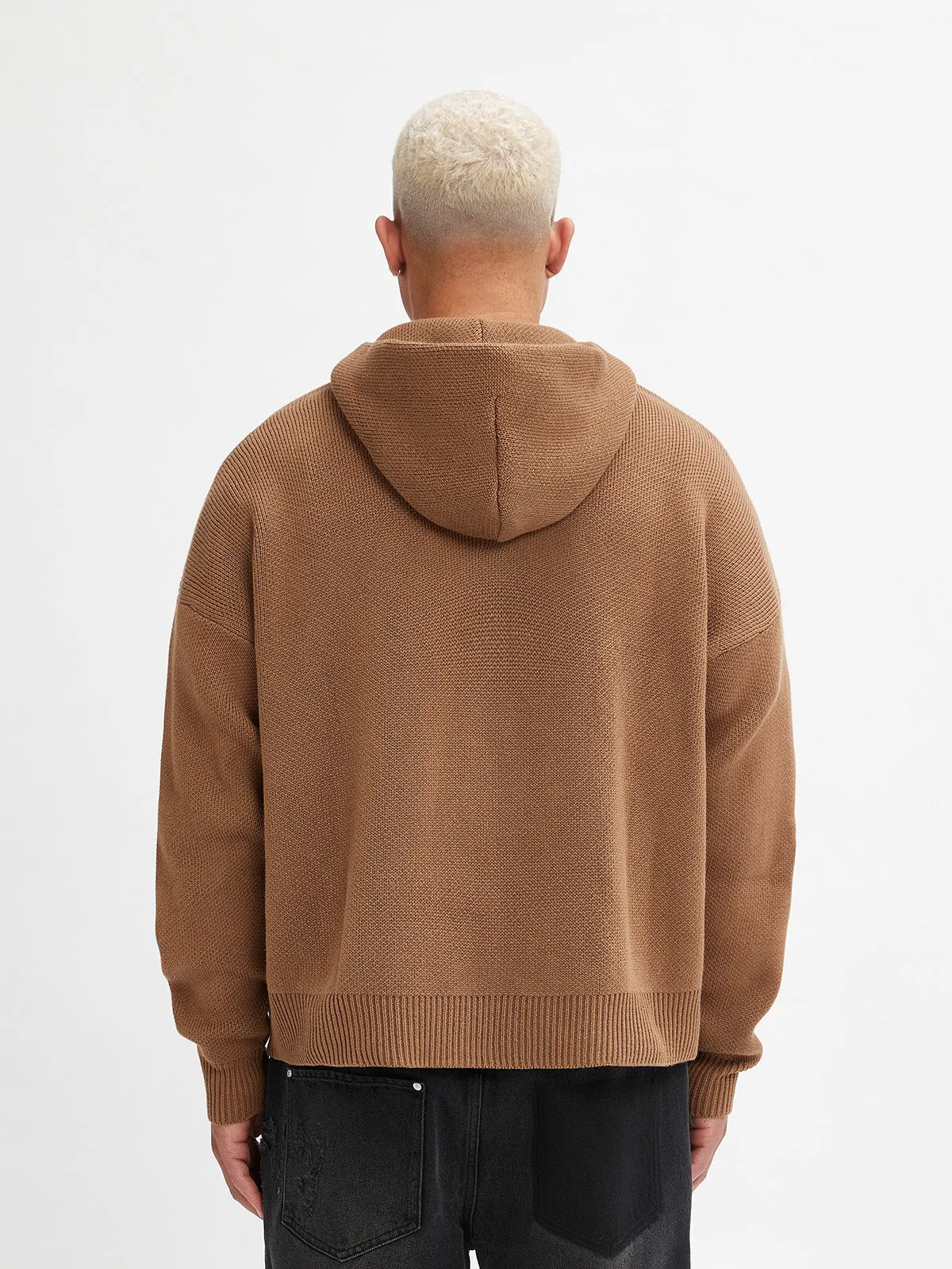 KNIT HOODIE - BROWN