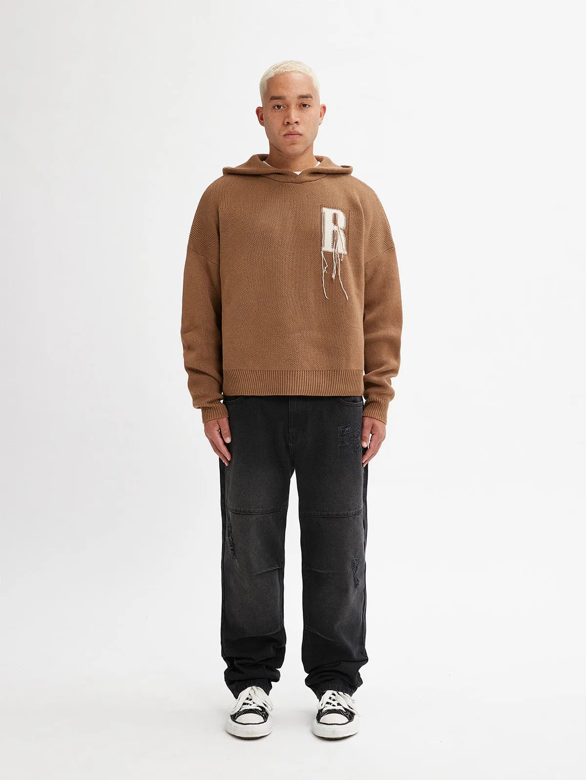 KNIT HOODIE - BROWN