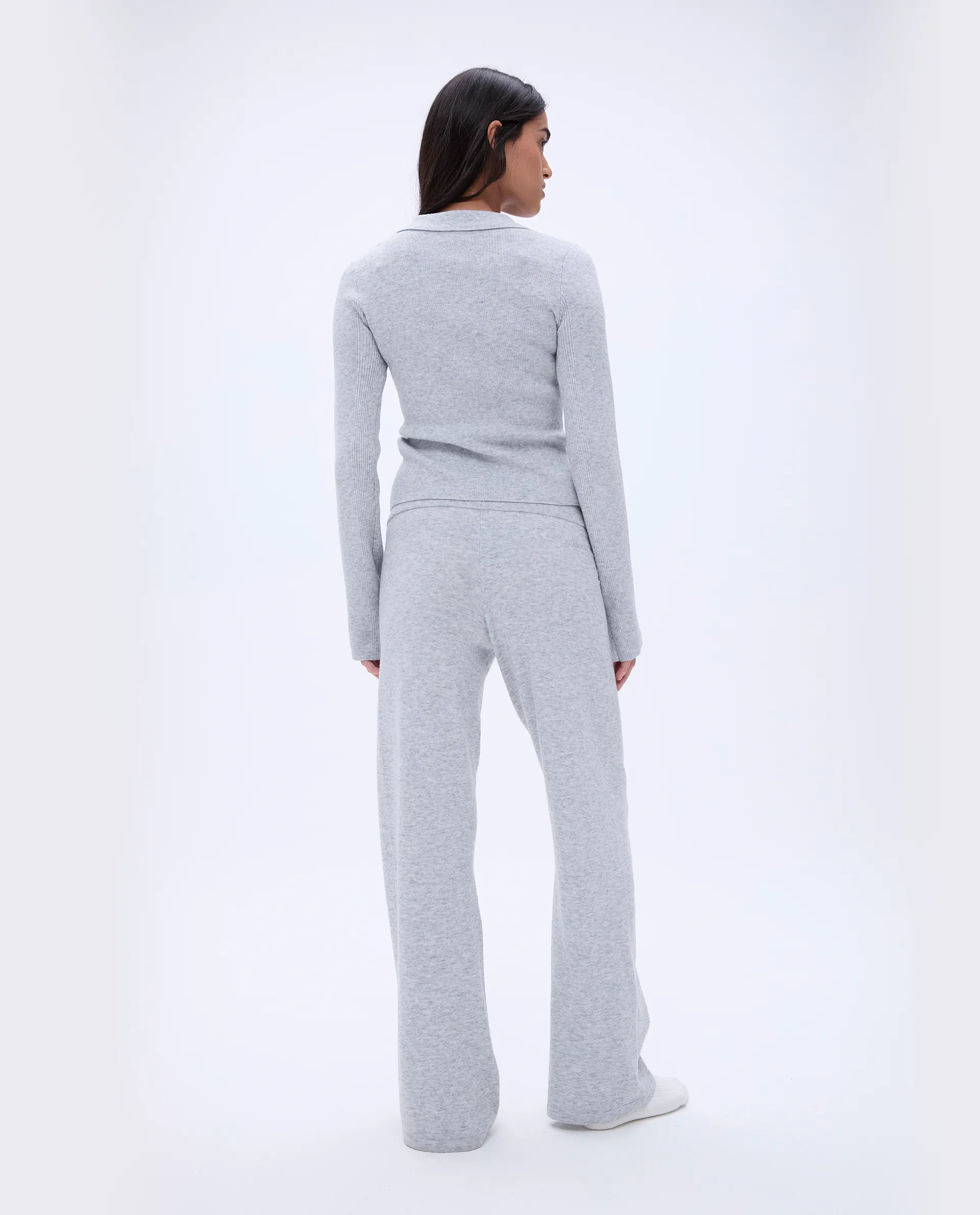 Knit Straight Leg Trousers - Light Grey Melange