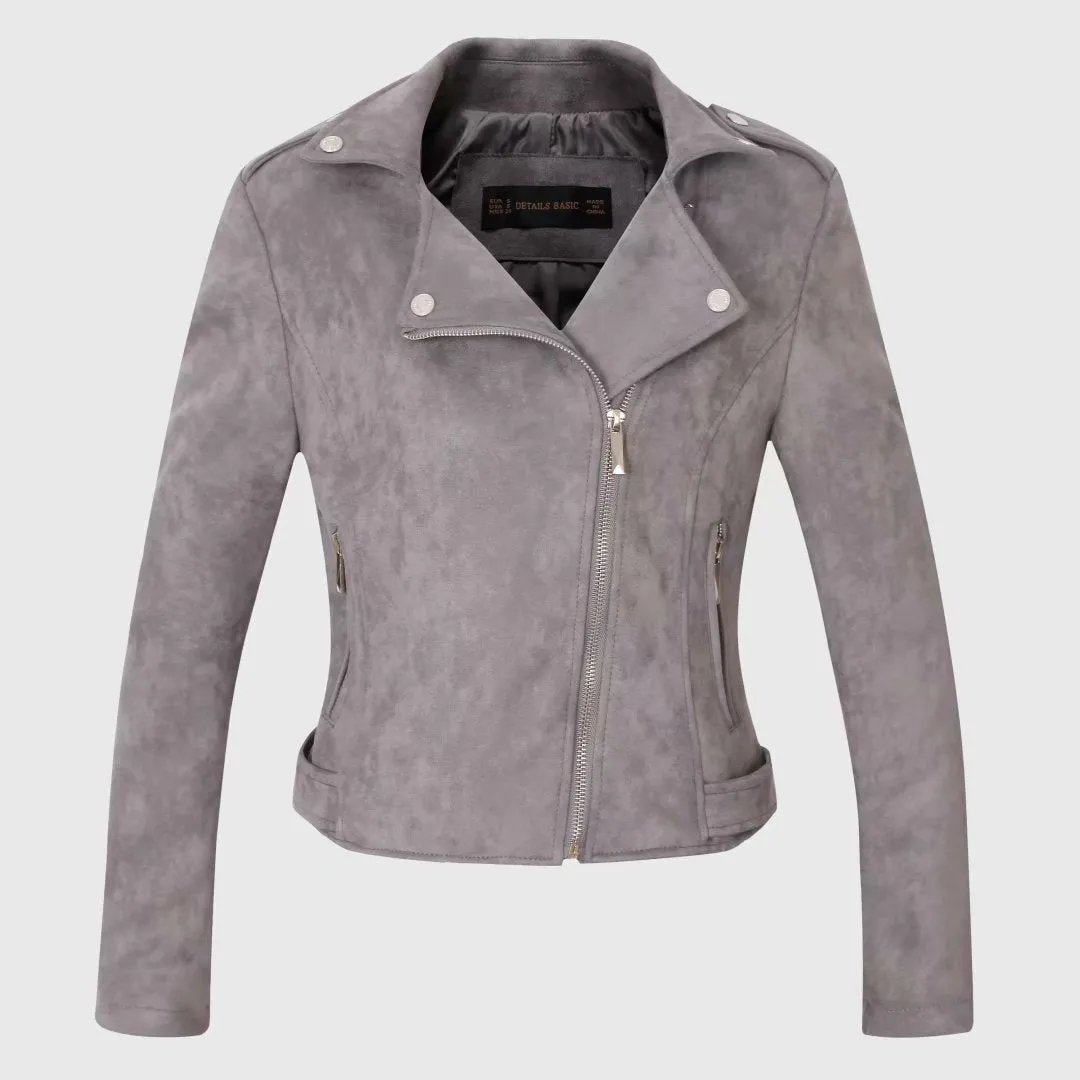 Large Lapel Collar Casual Motoclycle Jacket Zip Up Coat