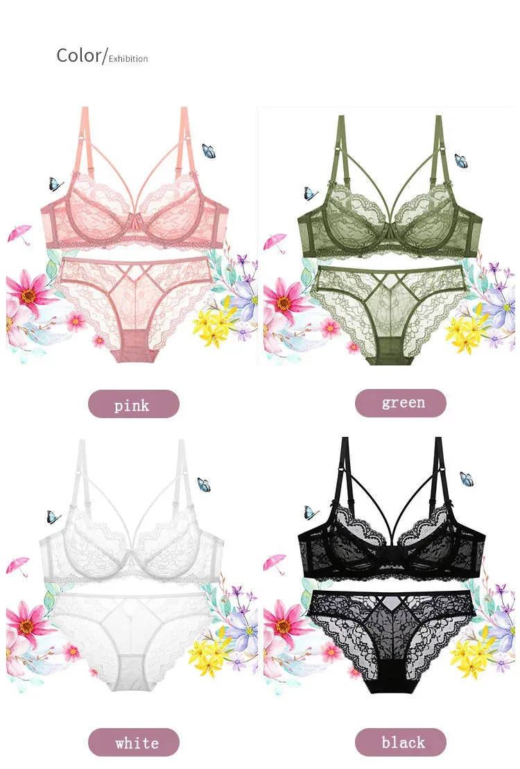 Logirlve Top Ultra-thin Underwear Set Push-up Bra And Panty Sets Hollow Brassiere Gather Sexy Bra Transparent Lace Lingerie Set