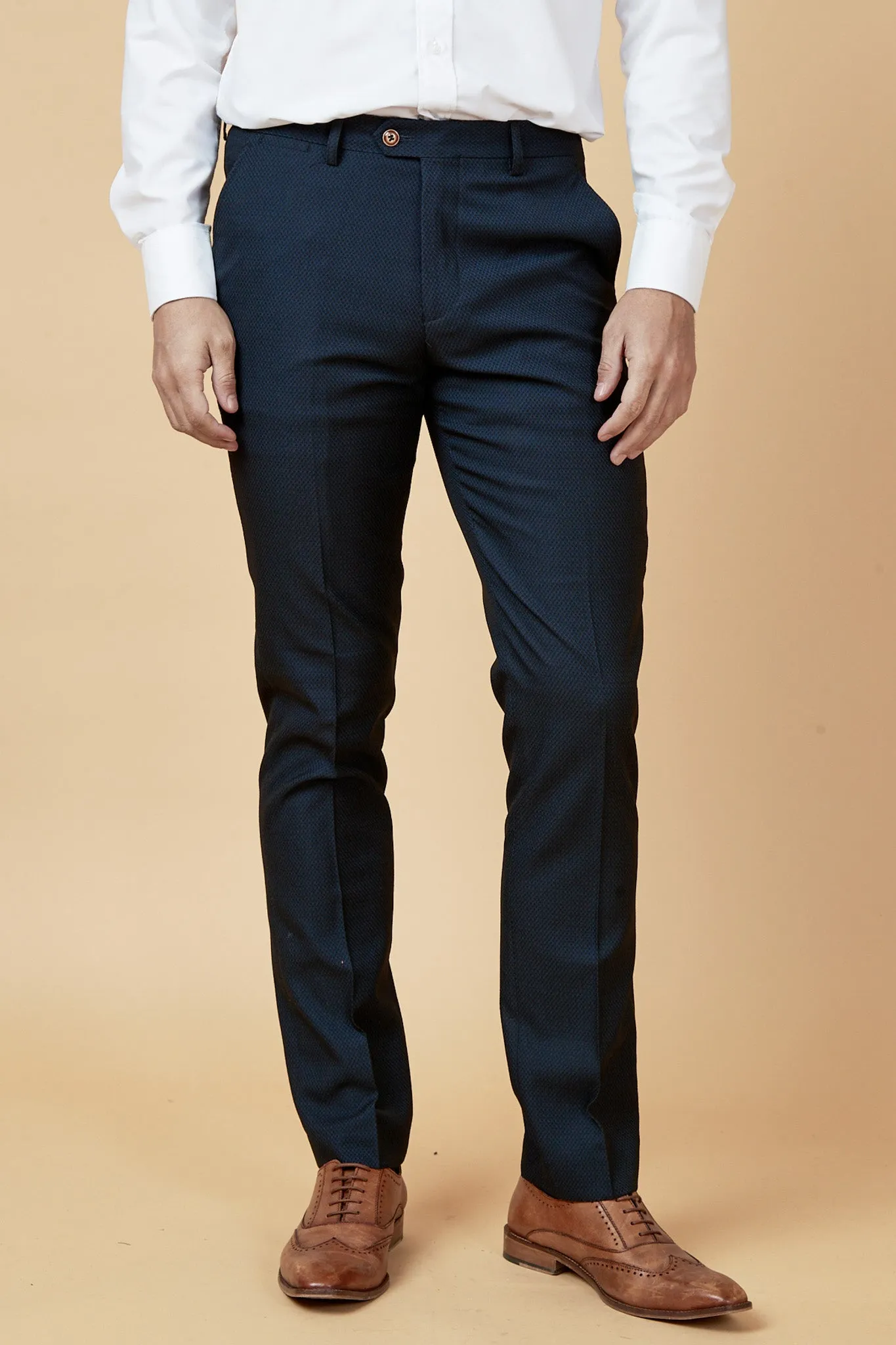 MAX - Navy Blue Trousers with Contrast Buttons