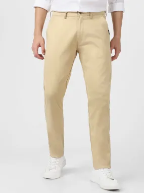 Men's Beige Cotton Slim Fit Casual Chinos Trousers Stretch