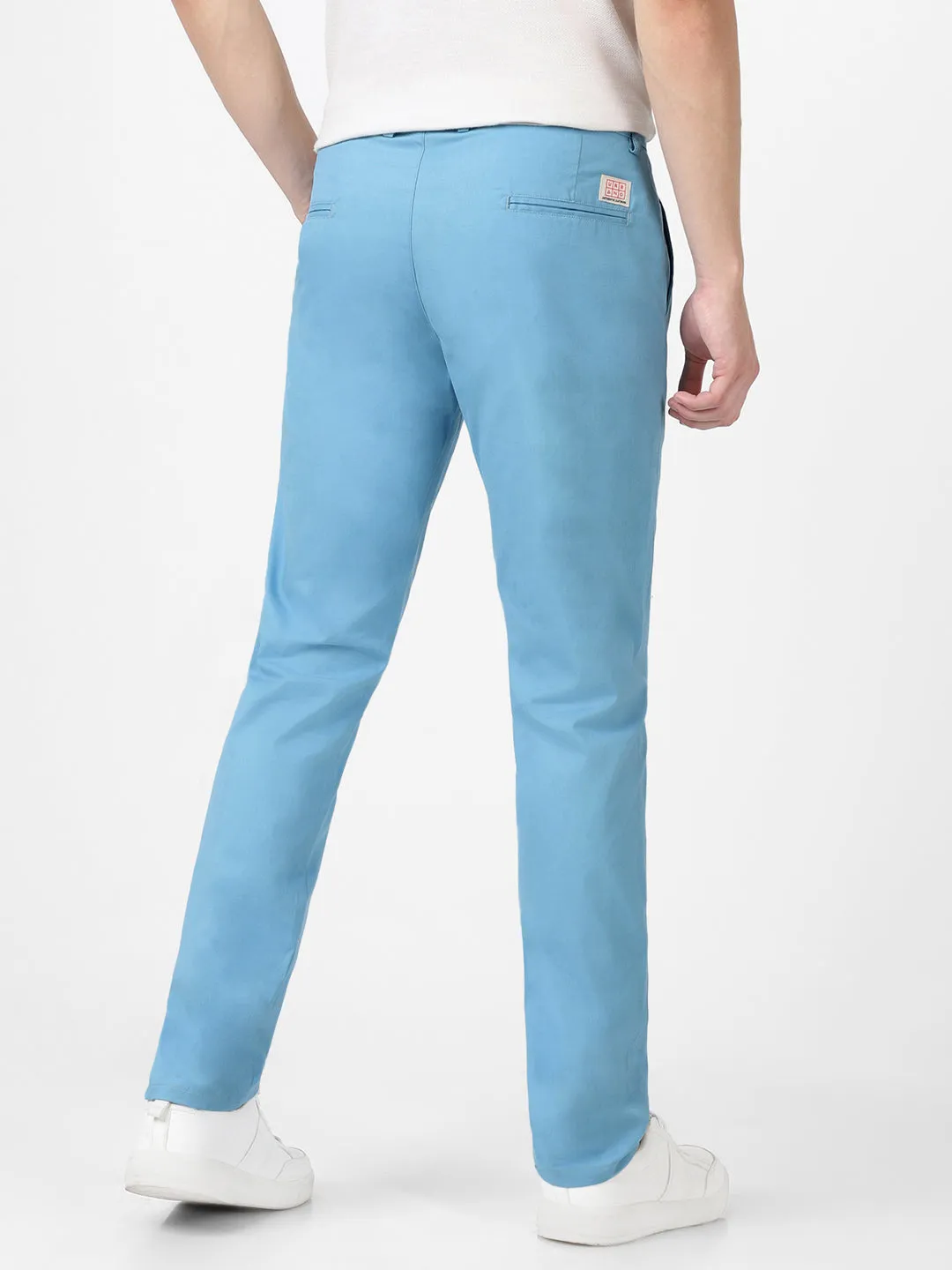 Men's Blue Cotton Light Weight Non-Stretch Slim Fit Casual Trousers