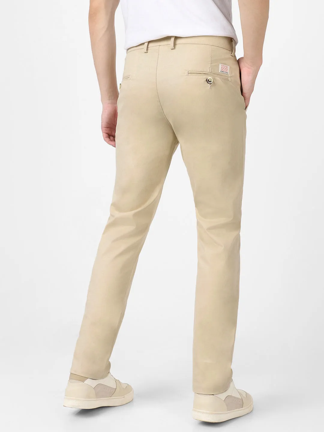 Men's Cream Cotton Slim Fit Casual Chinos Trousers Stretch