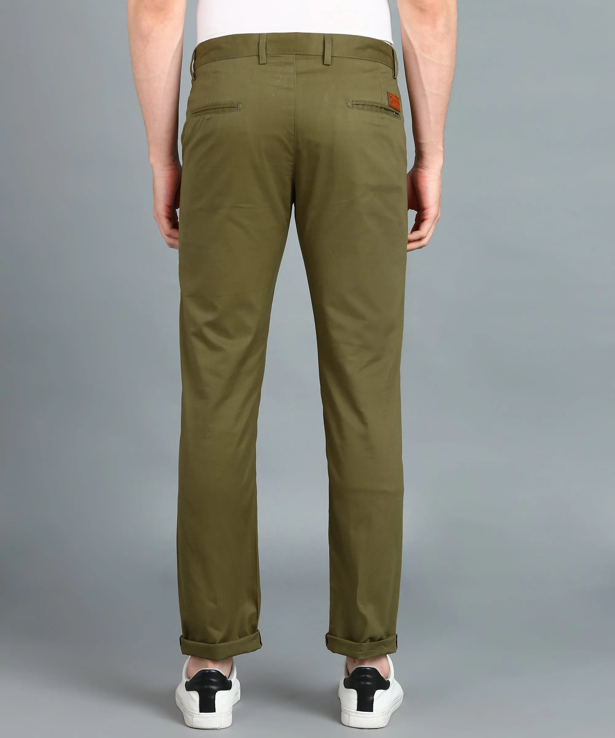 Men's Green Cotton Light Weight Non-Stretch Slim Fit Casual Trousers