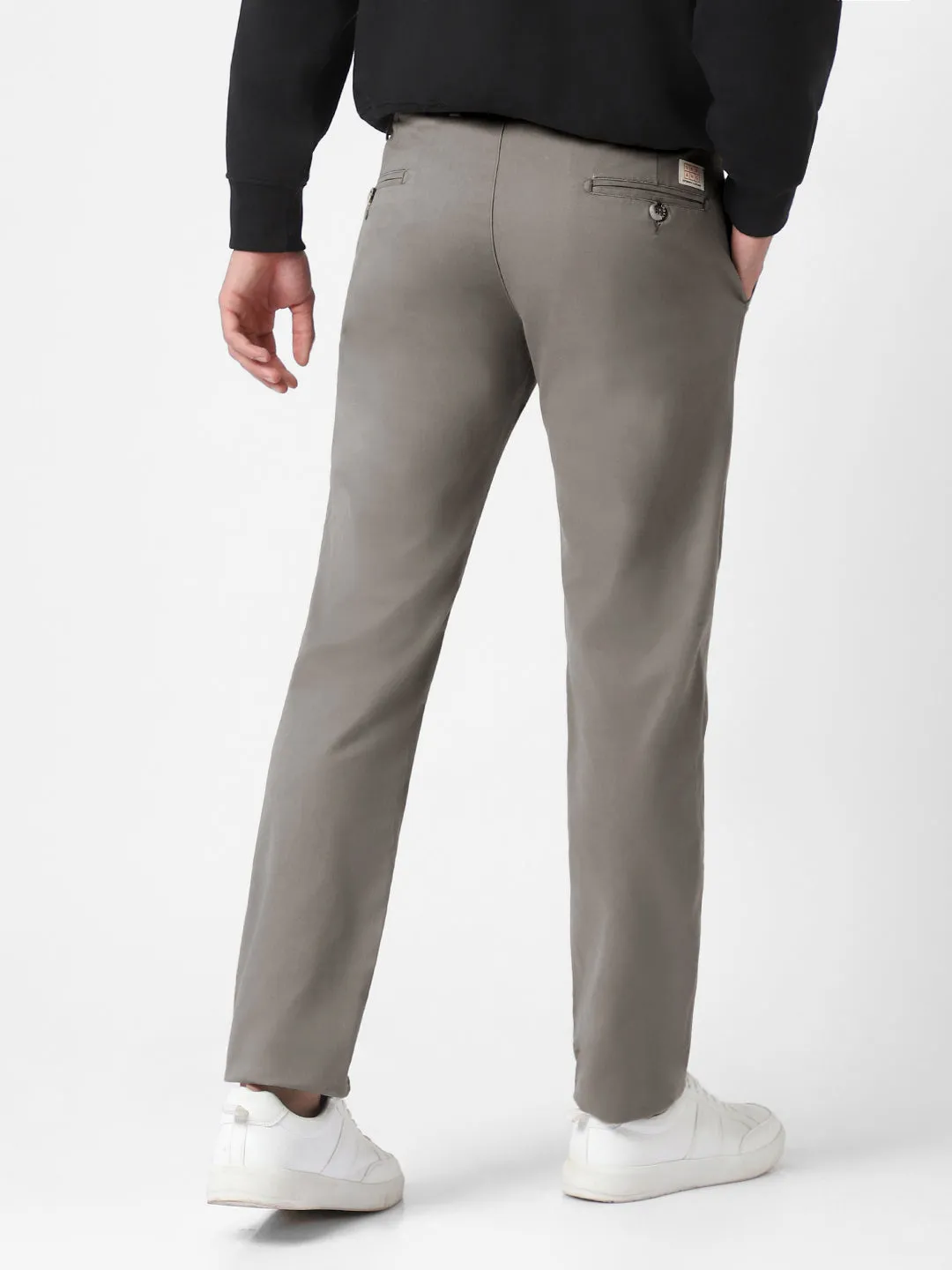 Men's Grey Cotton Slim Fit Casual Chinos Trousers Stretch