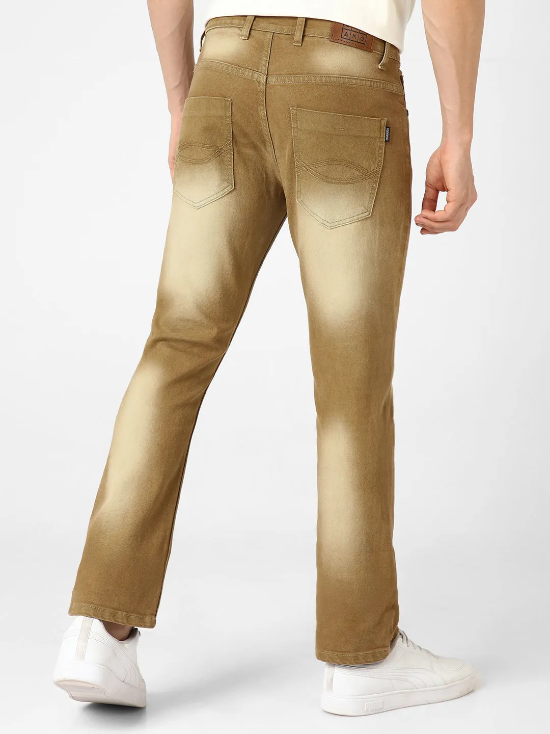 Men's Khaki Washed Bootcut Jeans Stretchable