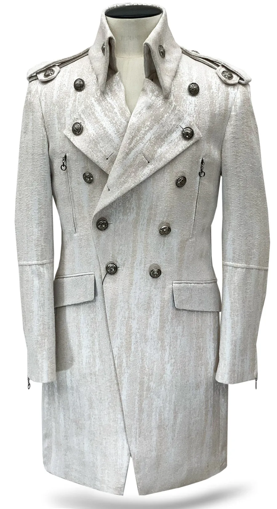 mens long coat, white