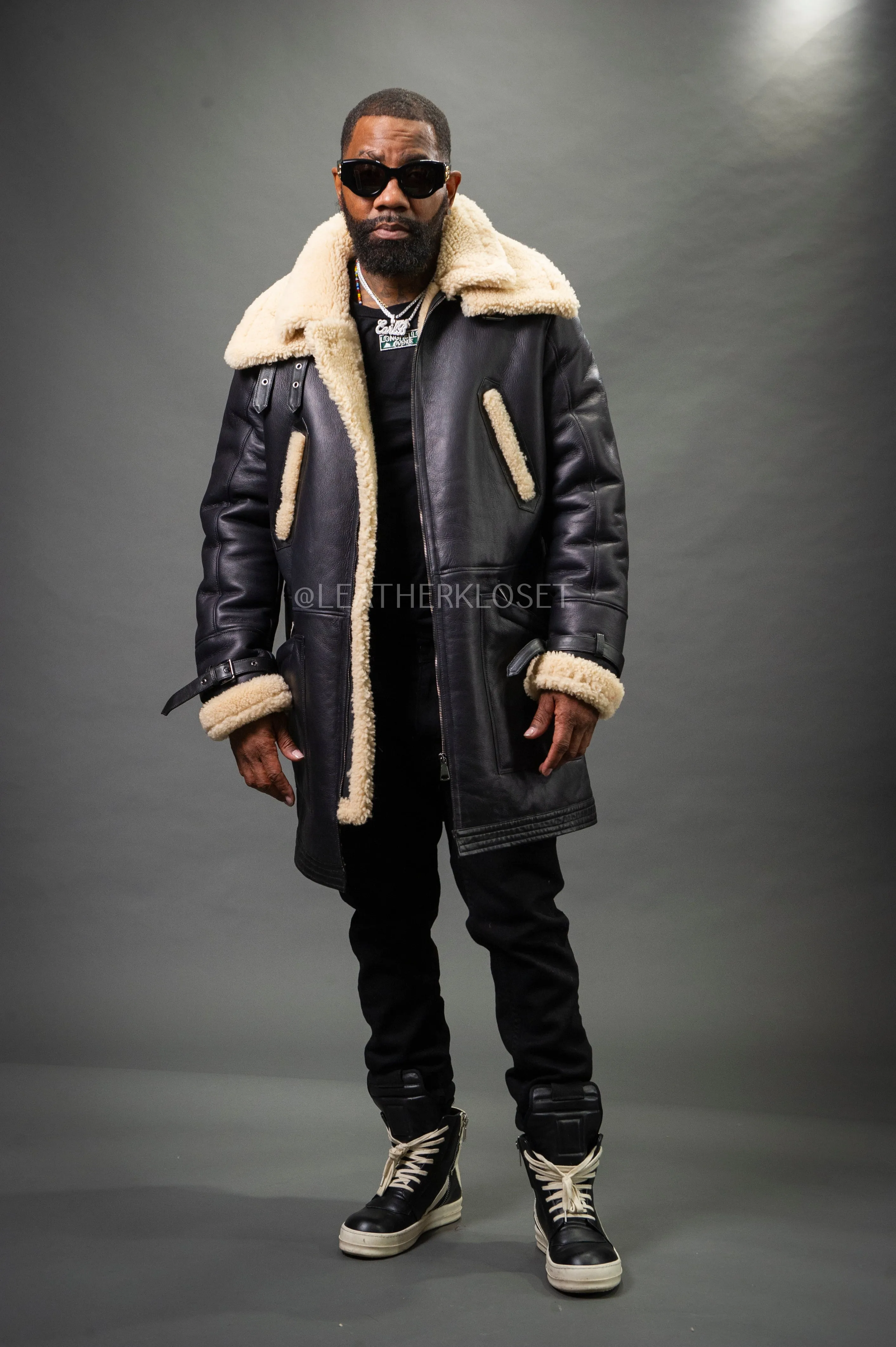 Men's Nolan Sheepskin Shearling Coat [Black/Beige]