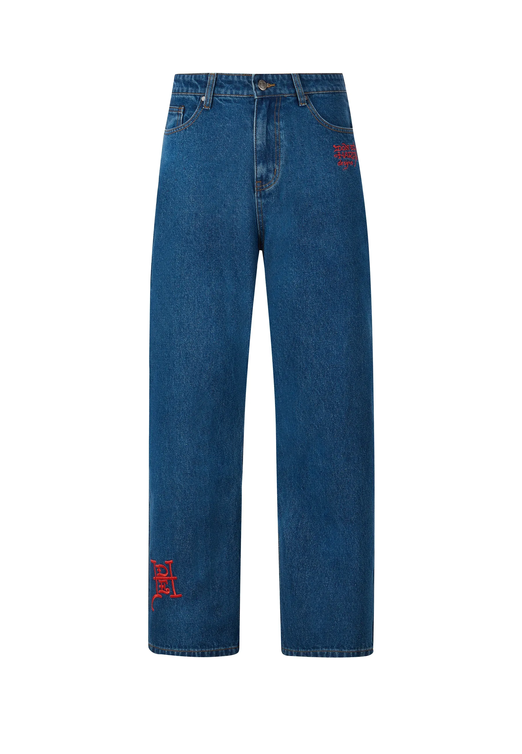 Mens Indigo Denim Jeans with Snake Sever Tattoo Graphic - Relaxed Fit