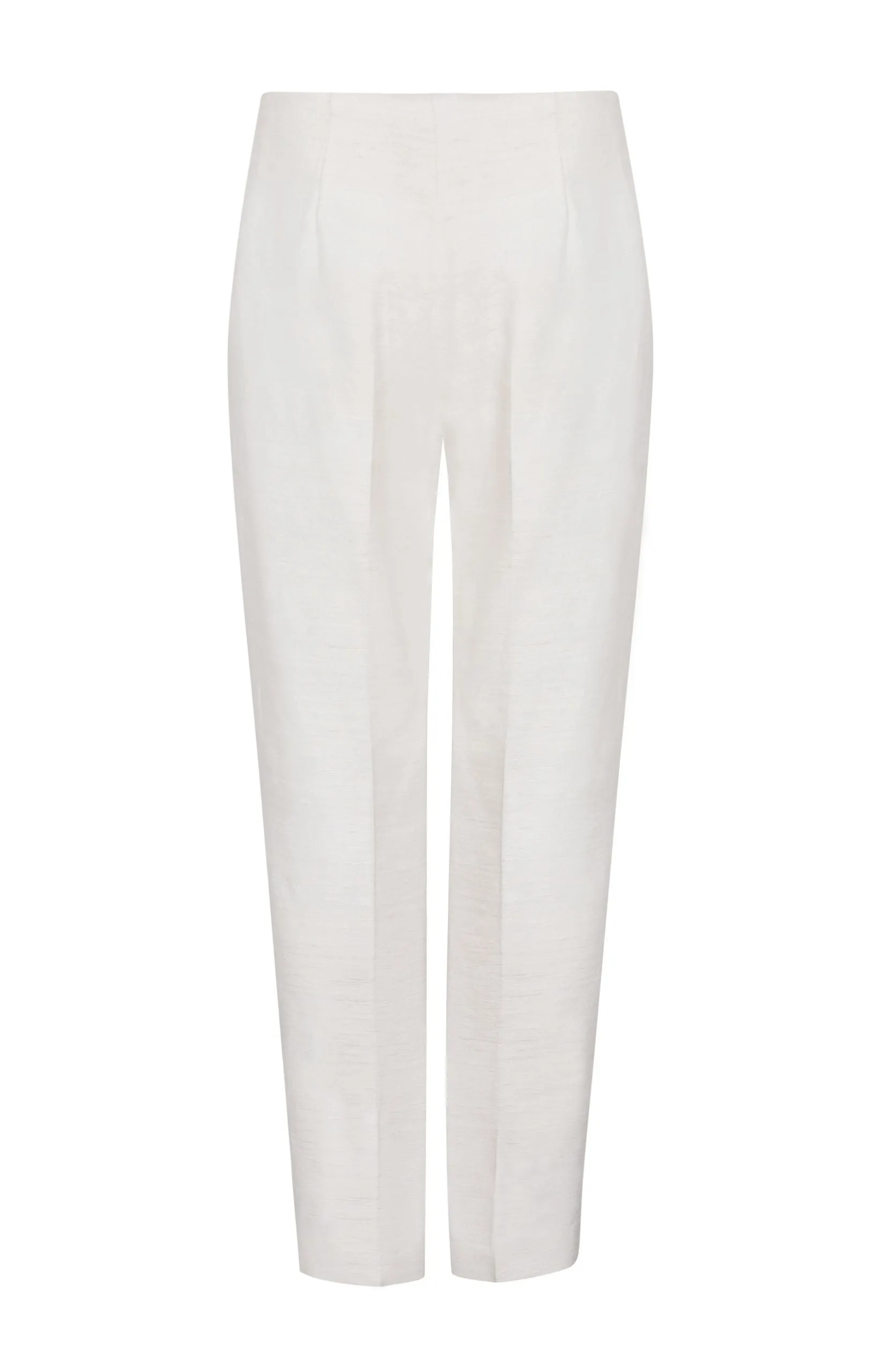 Narrow Trousers in Ivory Plain Raw Silk Tussar - Phoebe