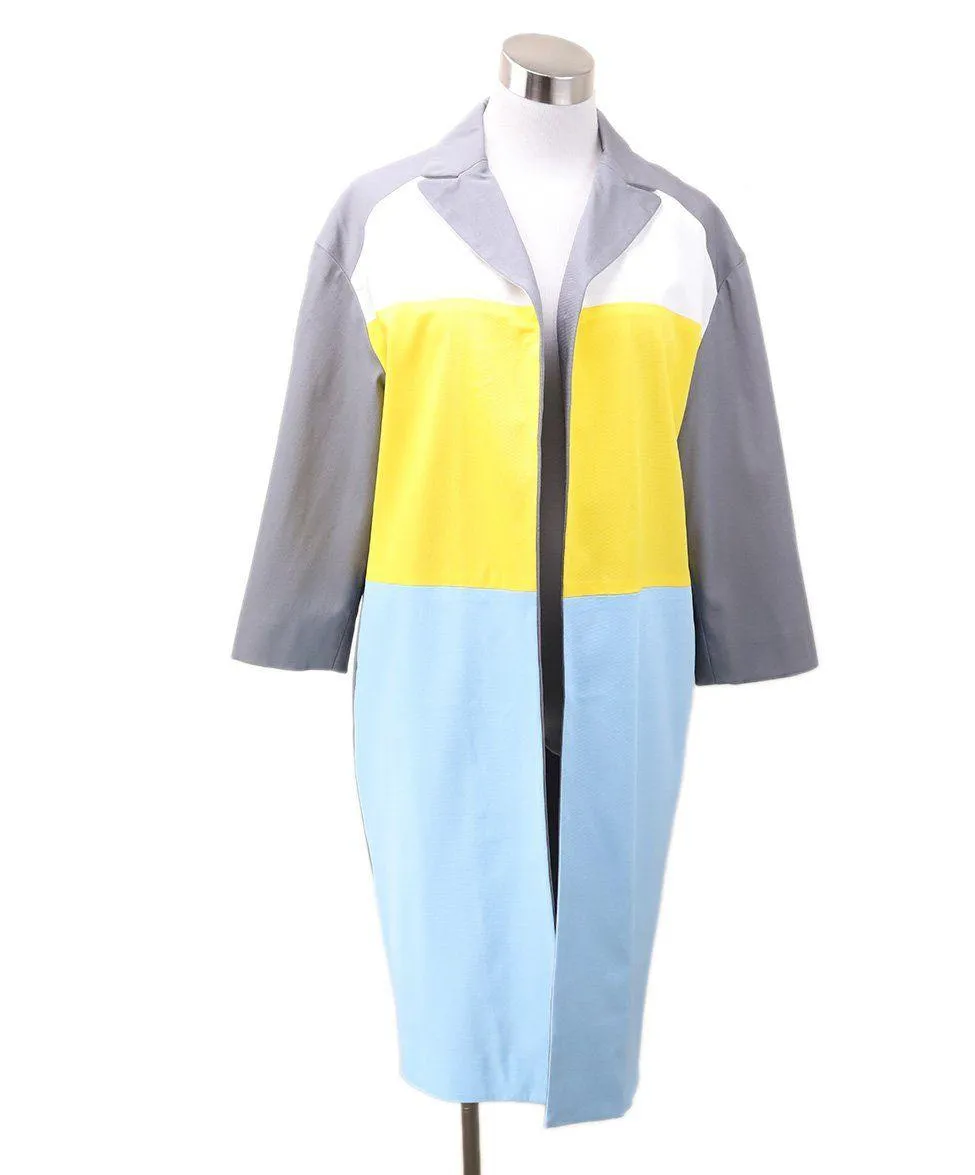 Pamella Roland Yellow Grey Blue Viscose Coat sz 4