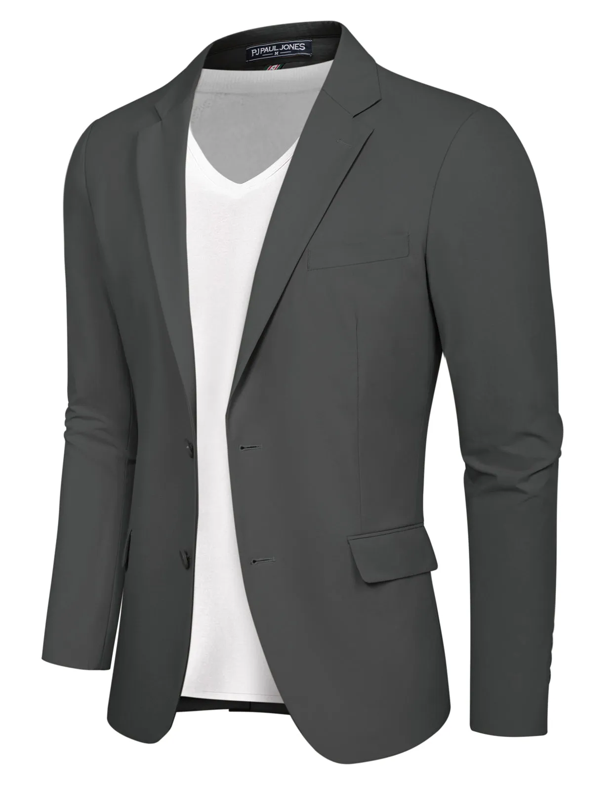 PJ Men Anti-crease Blazer Coat Casual Two-Button Notch Lapel Thin Suit Coat