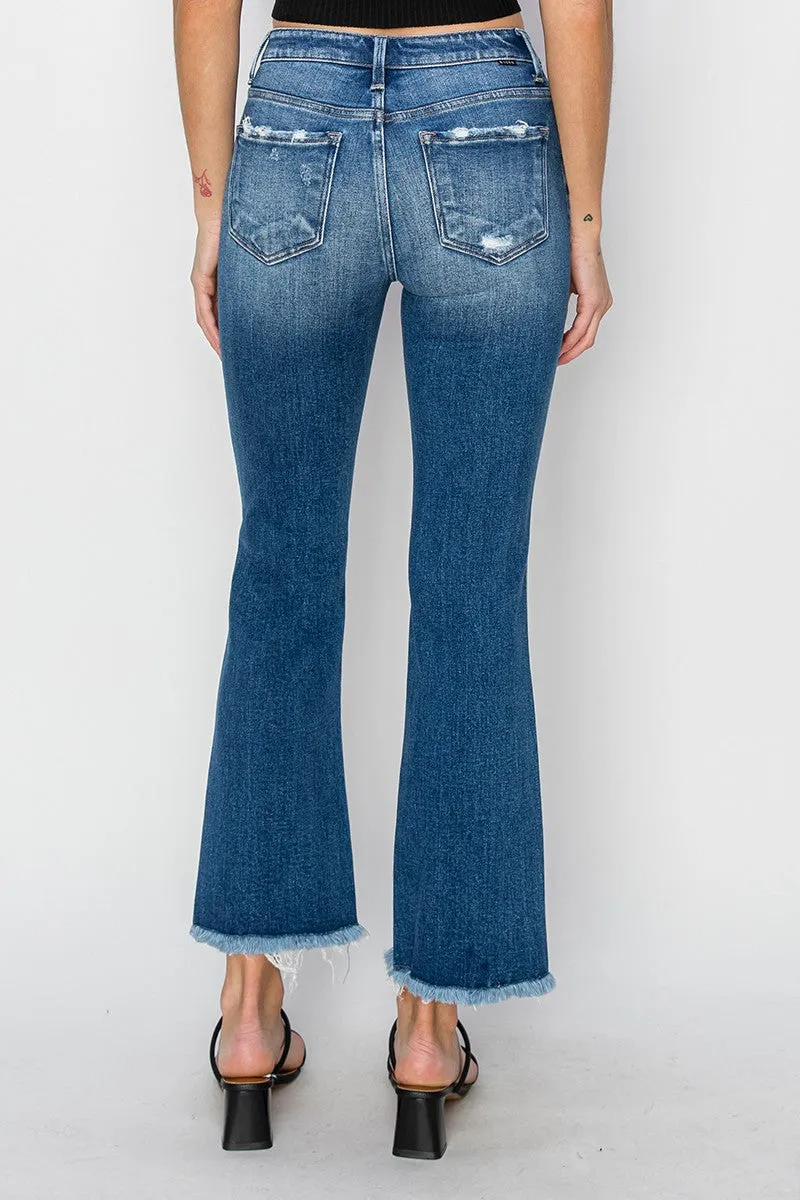 Risen: Mid Rise Frayed Straight Jeans