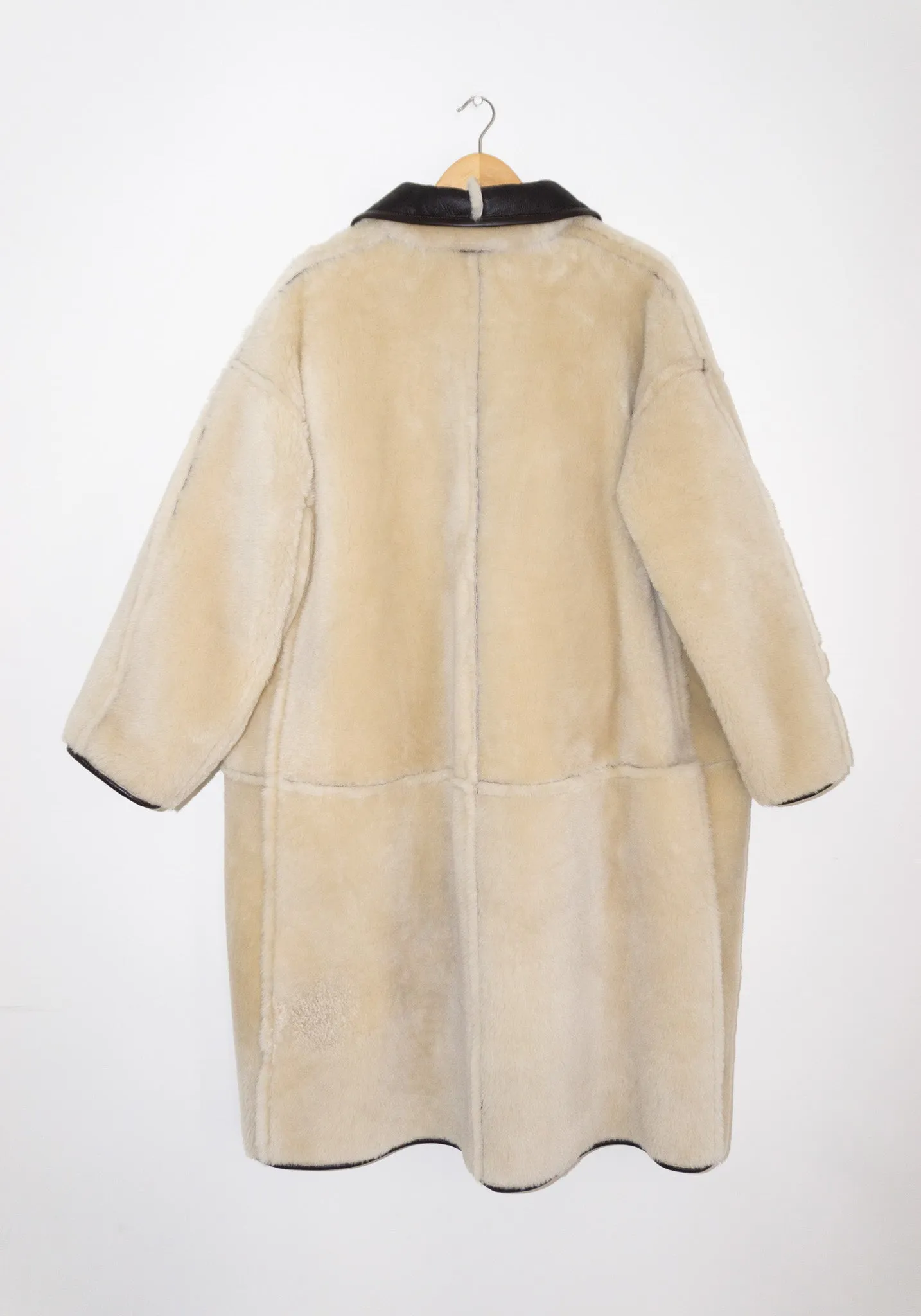 Sheepskin and Leather Roo Coat in Chocolate and Natural