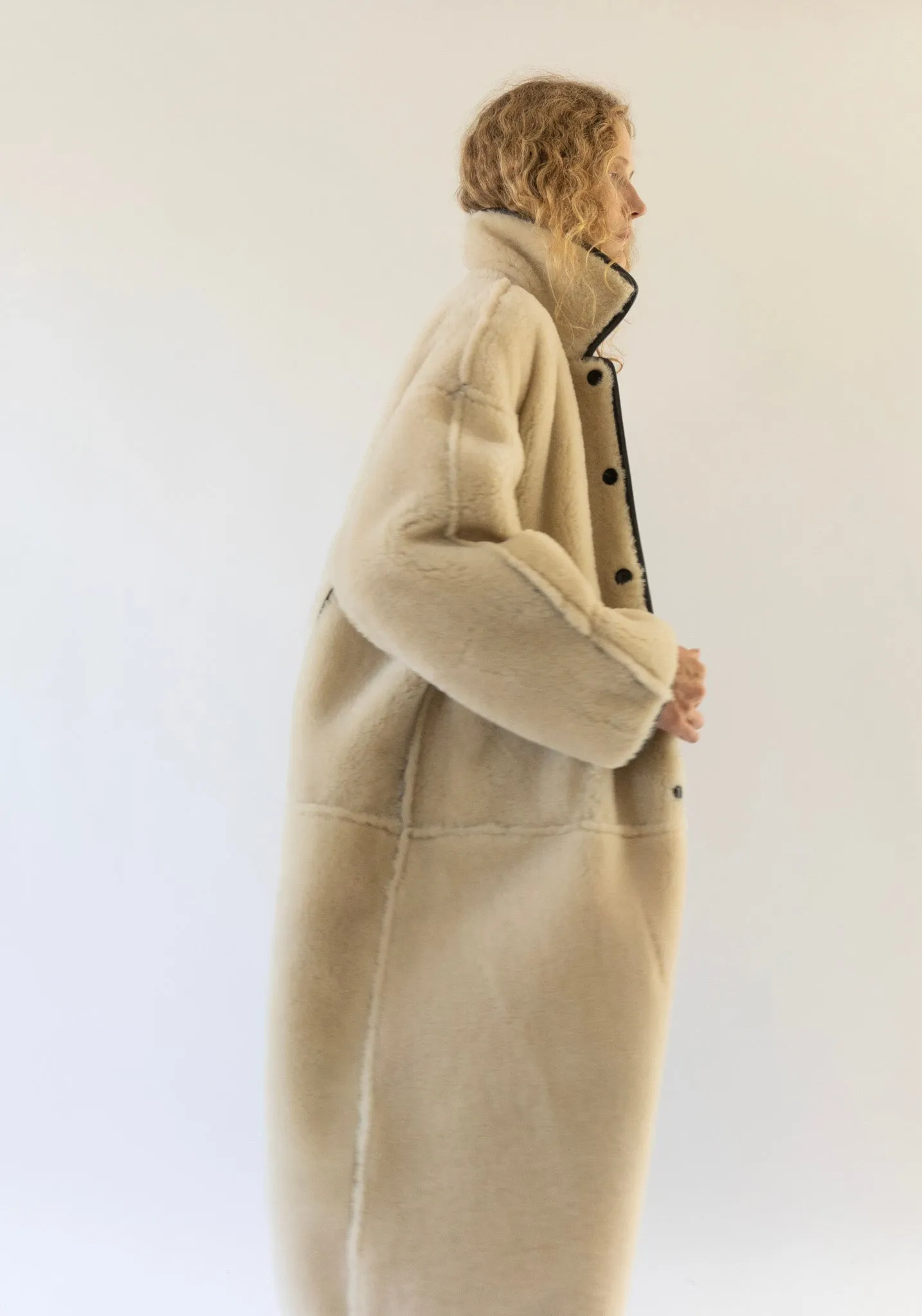 Sheepskin and Leather Roo Coat in Chocolate and Natural