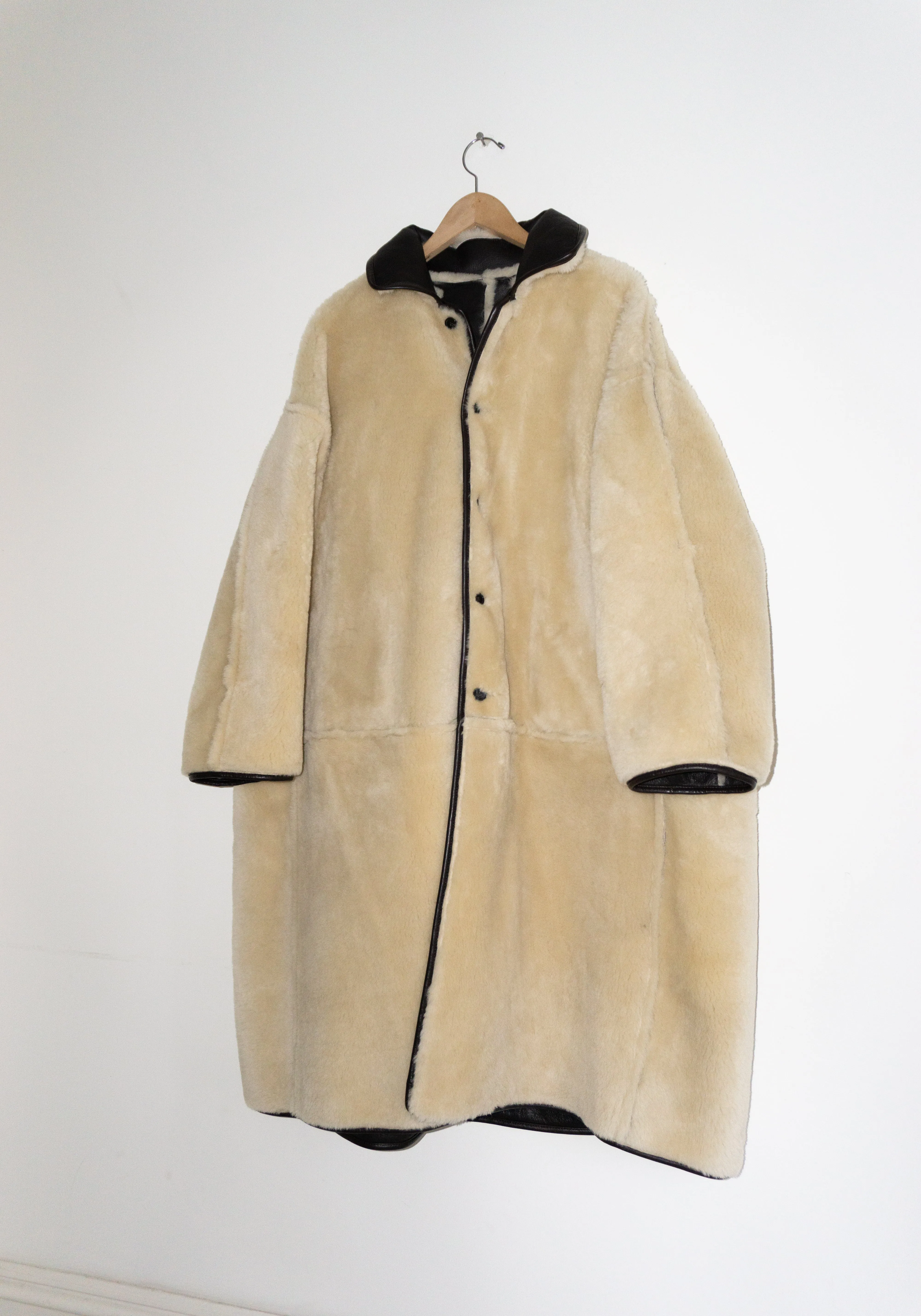 Sheepskin and Leather Roo Coat in Chocolate and Natural