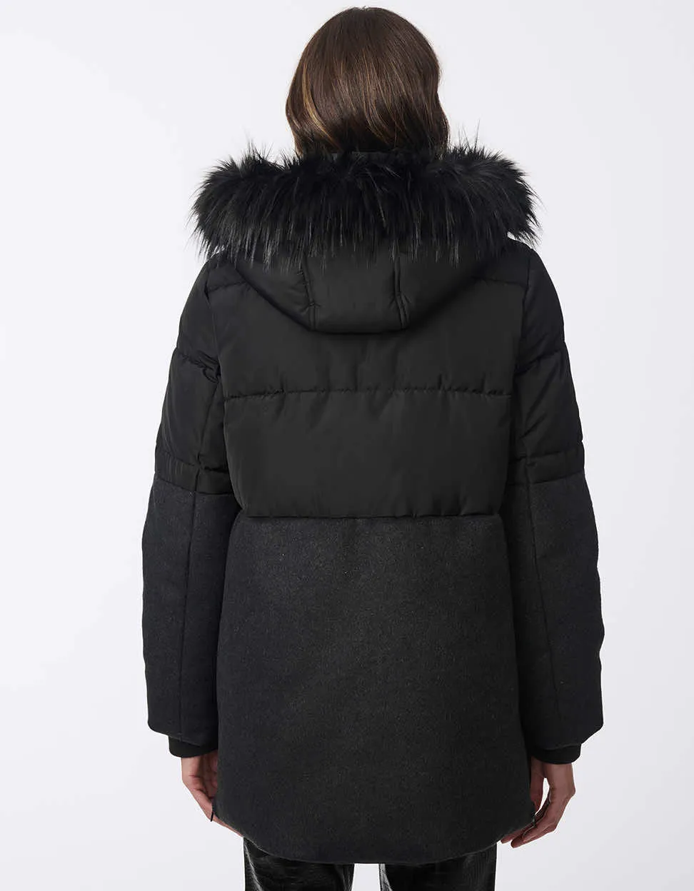 Short Outdoorsy Wool Combo Puffer Coat