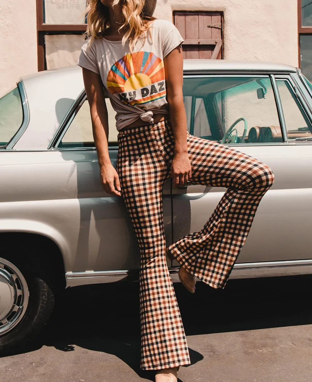 Slimming Checked Wide Leg Flared Trousers Palazzo pants