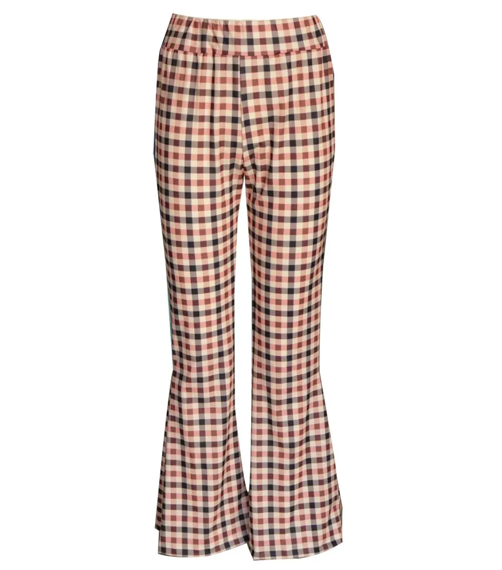 Slimming Checked Wide Leg Flared Trousers Palazzo pants