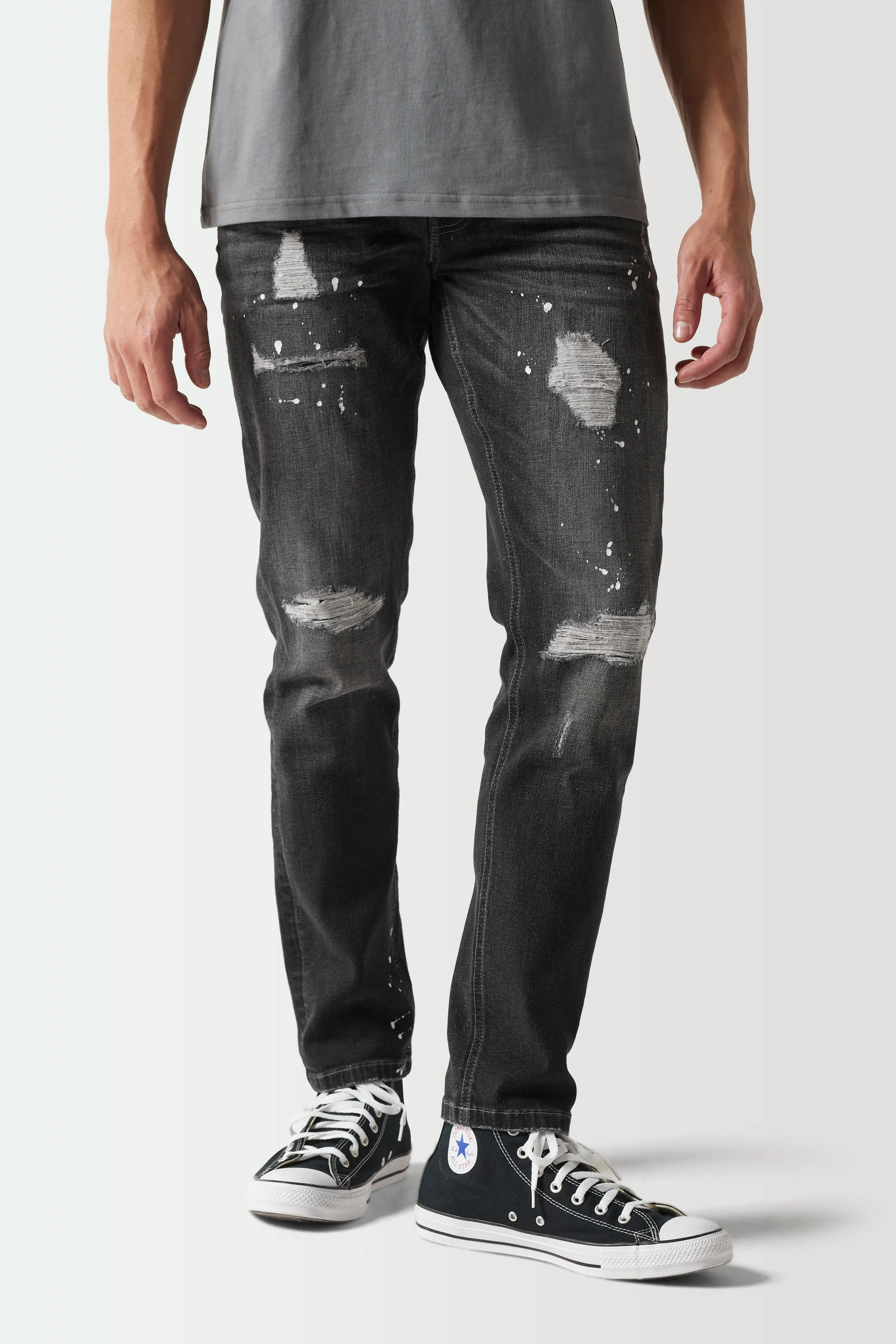 Sustainable Distressed Slim Tapered Jeans - Charcoal