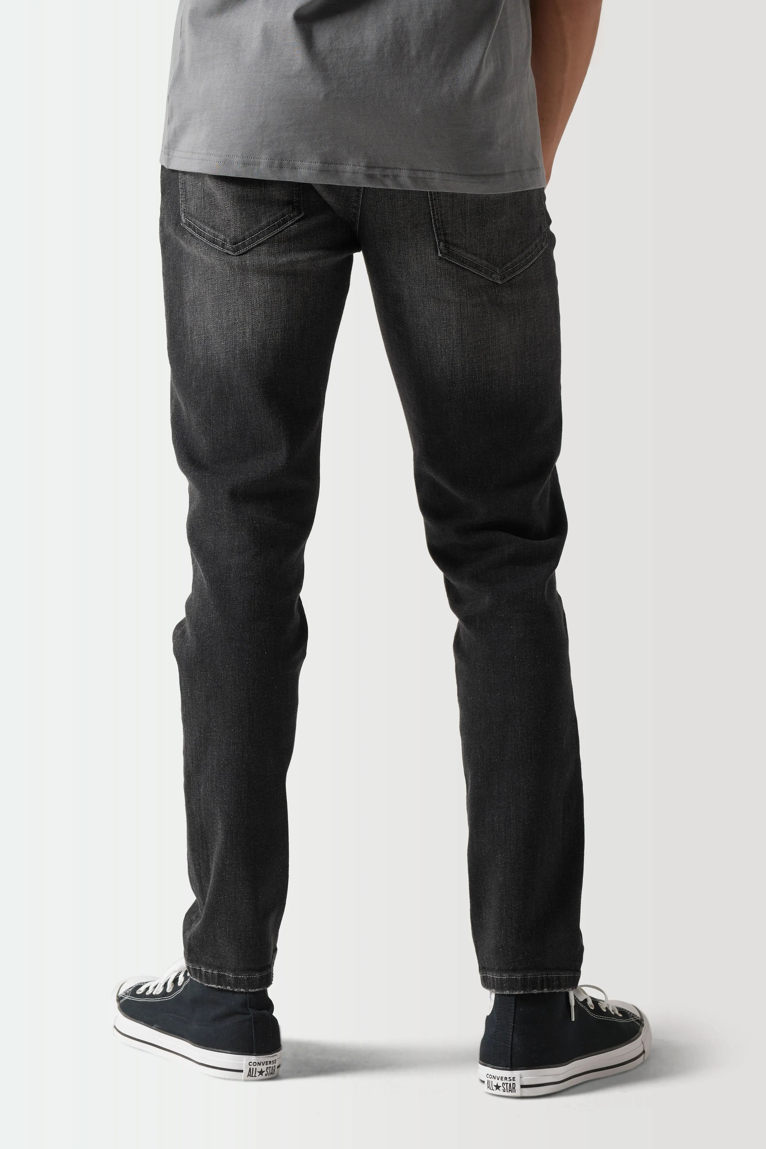 Sustainable Distressed Slim Tapered Jeans - Charcoal