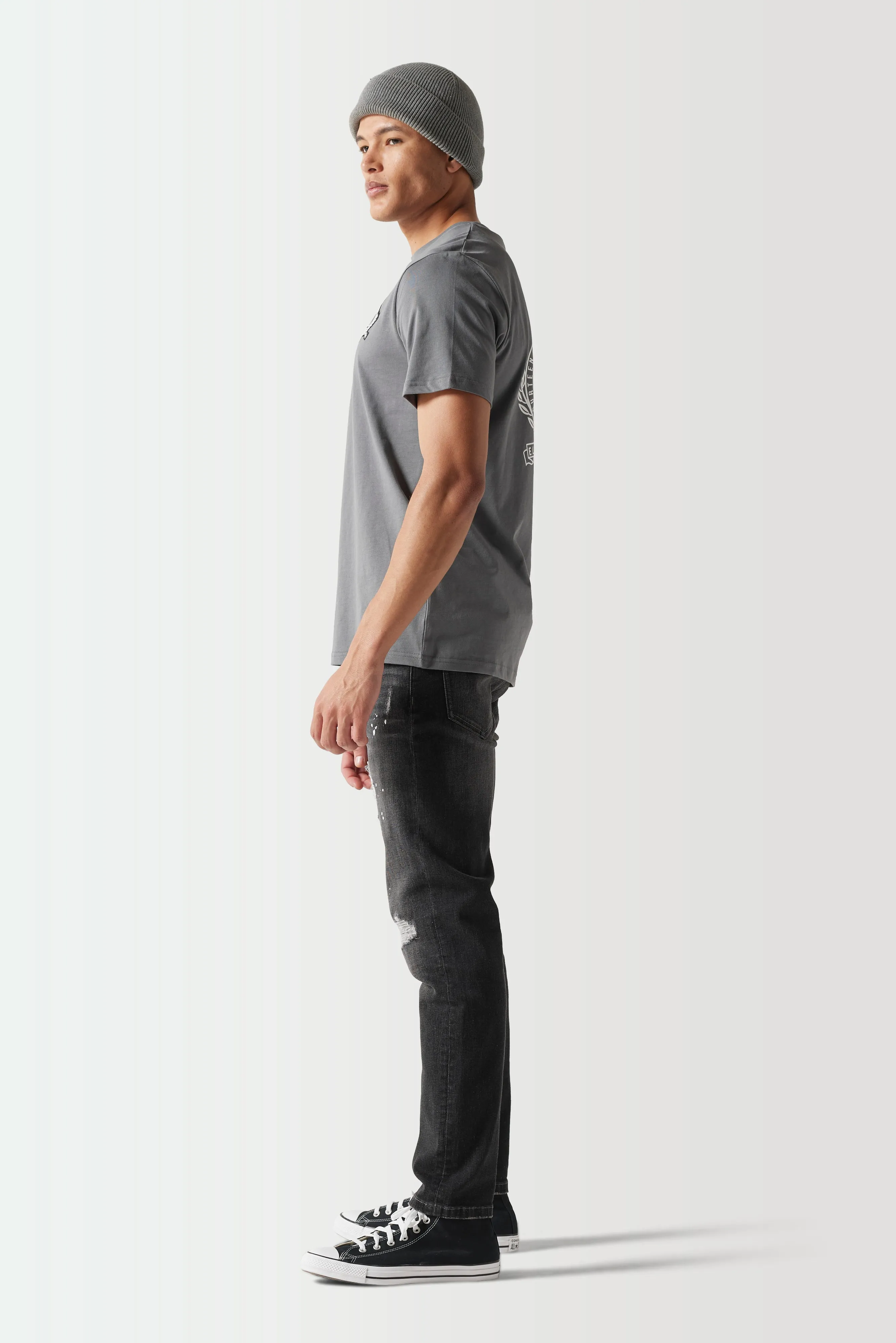 Sustainable Distressed Slim Tapered Jeans - Charcoal