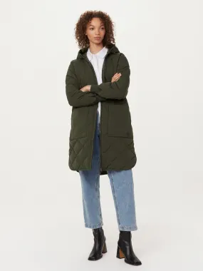 Stylish Rosin Green Hooded Skyline Maxi Coat