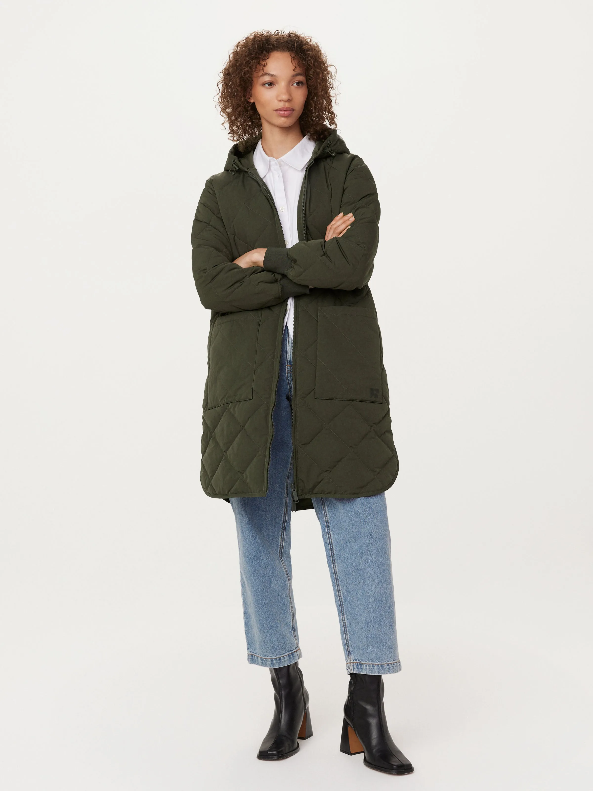 Stylish Rosin Green Hooded Skyline Maxi Coat