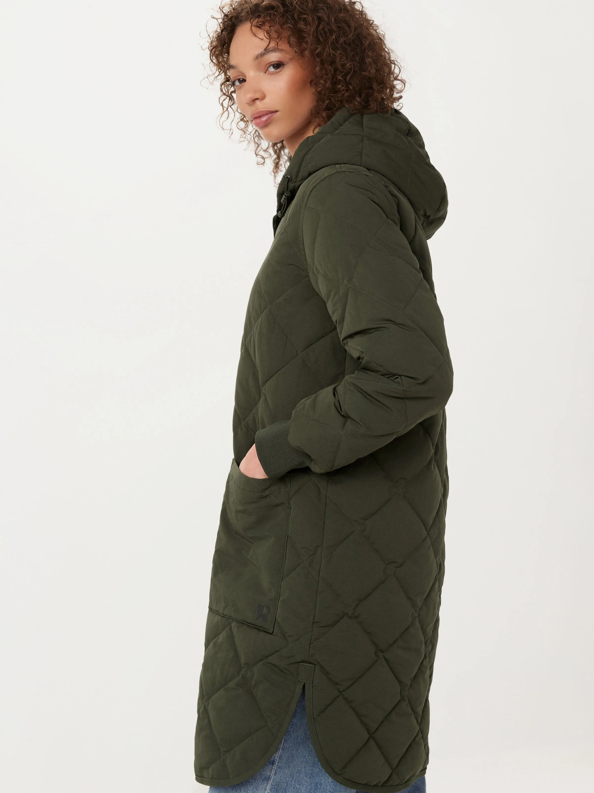 Stylish Rosin Green Hooded Skyline Maxi Coat