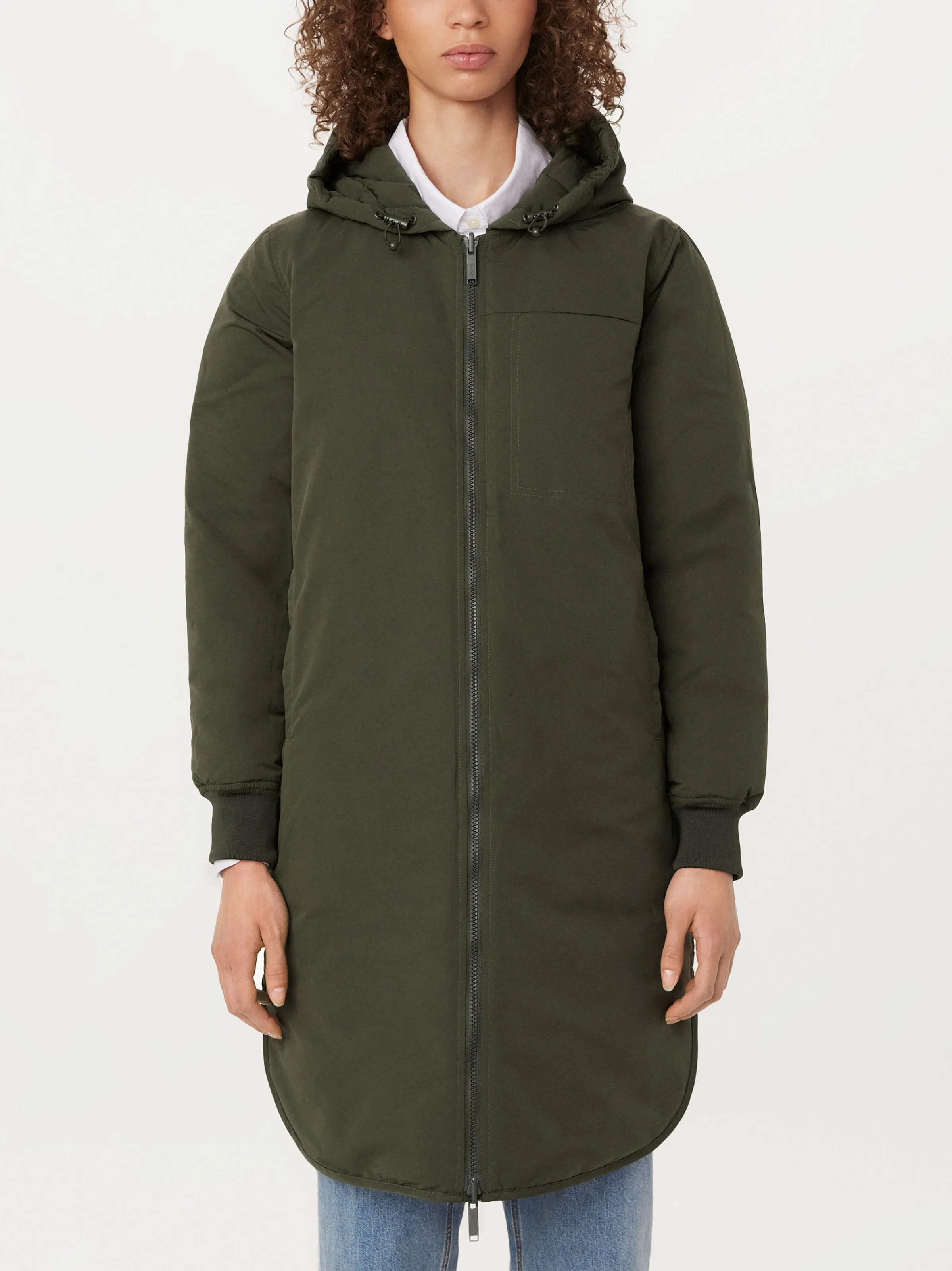 Stylish Rosin Green Hooded Skyline Maxi Coat