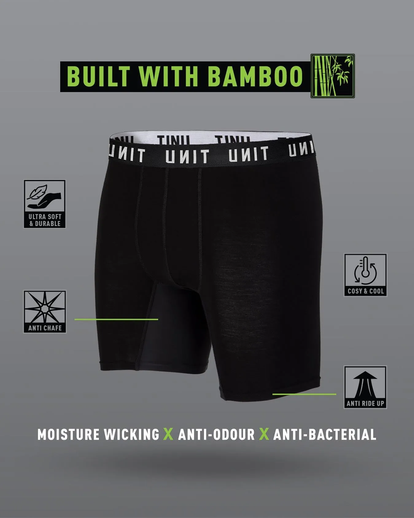 UNIT Mens Week to Week Bamboo Underwear Trunks - 3 Pack