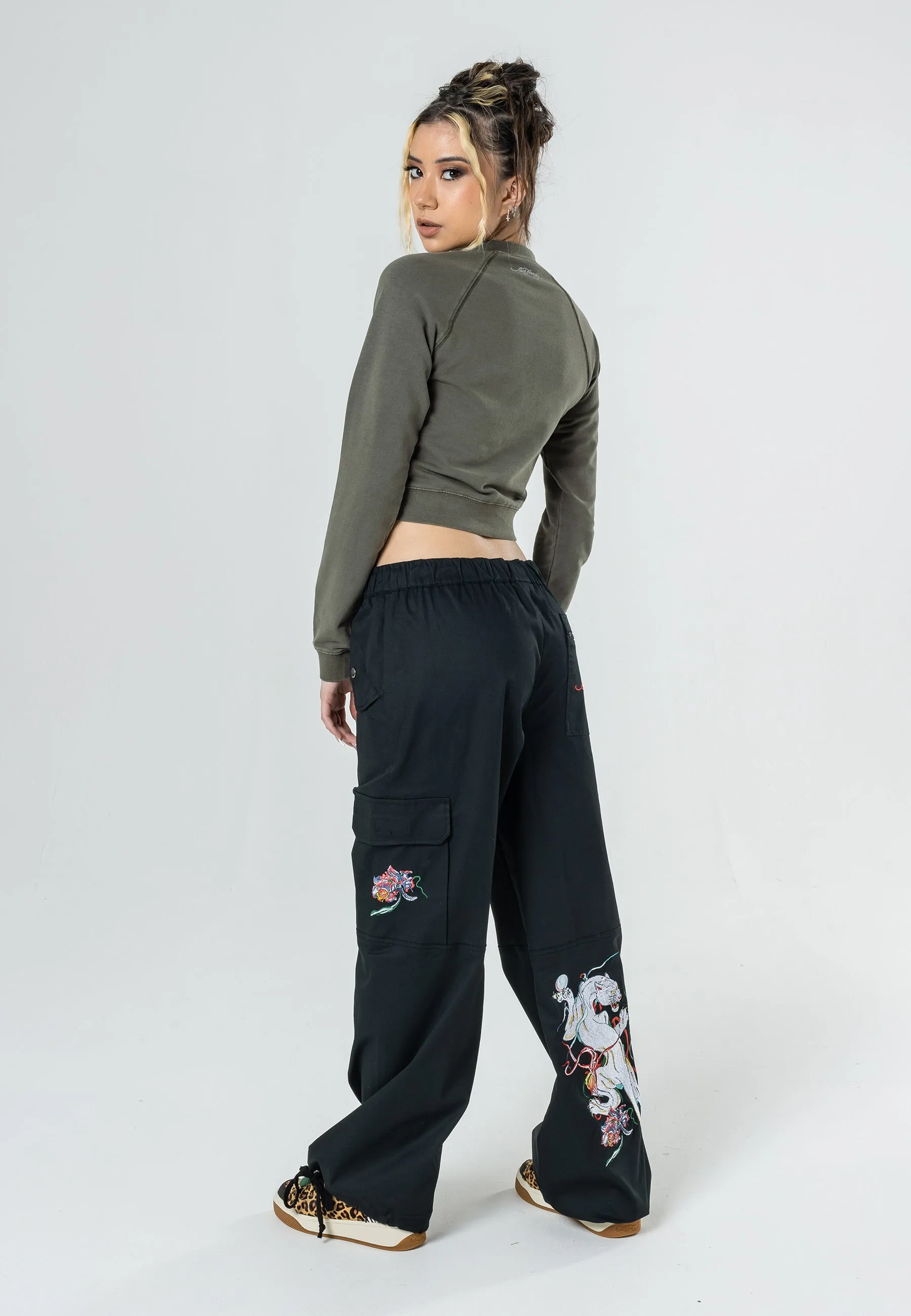 Womens Mystic Panther Cargo Pants Trousers - Black