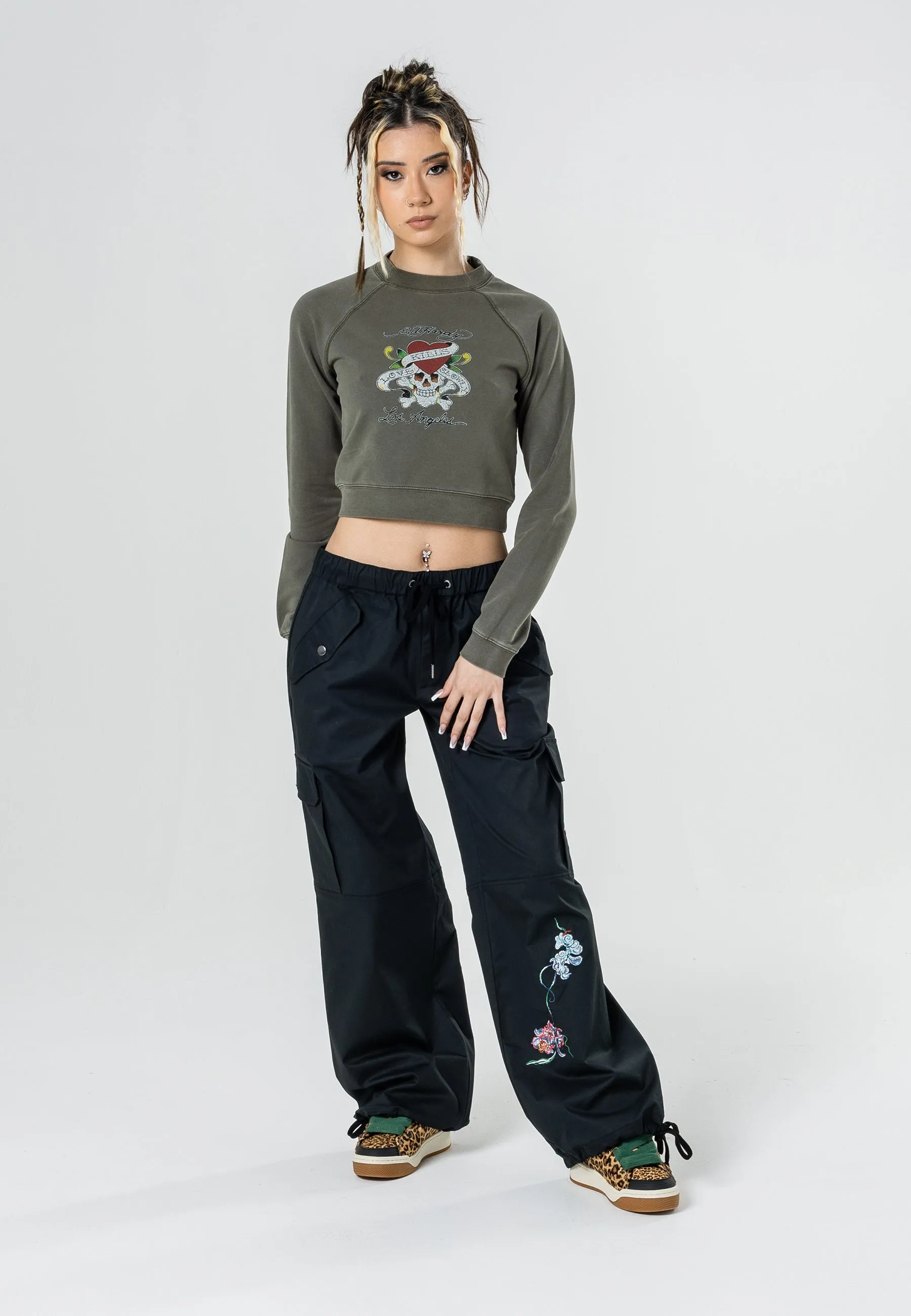 Womens Mystic Panther Cargo Pants Trousers - Black